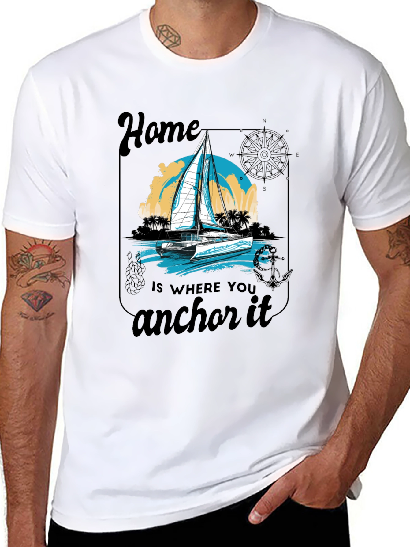 Nautical Home Anchor T-Shirt - Black