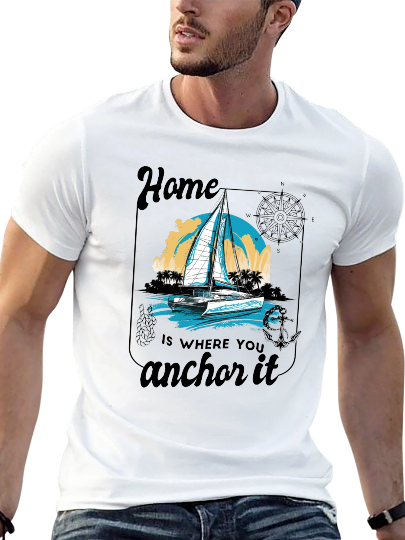 Nautical Home Anchor T-Shirt - Black