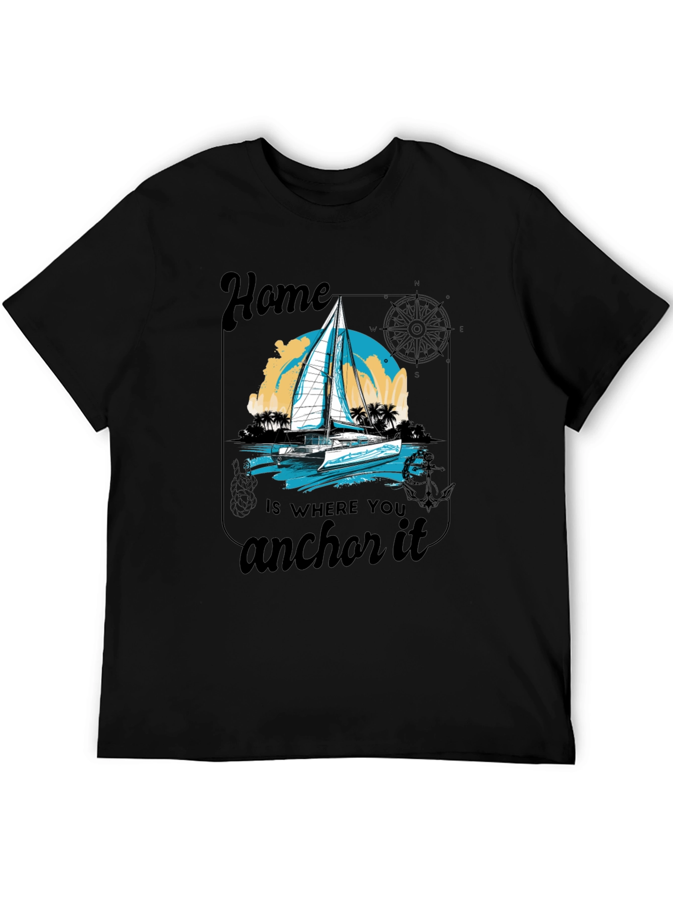 Nautical Home Anchor T-Shirt - Black