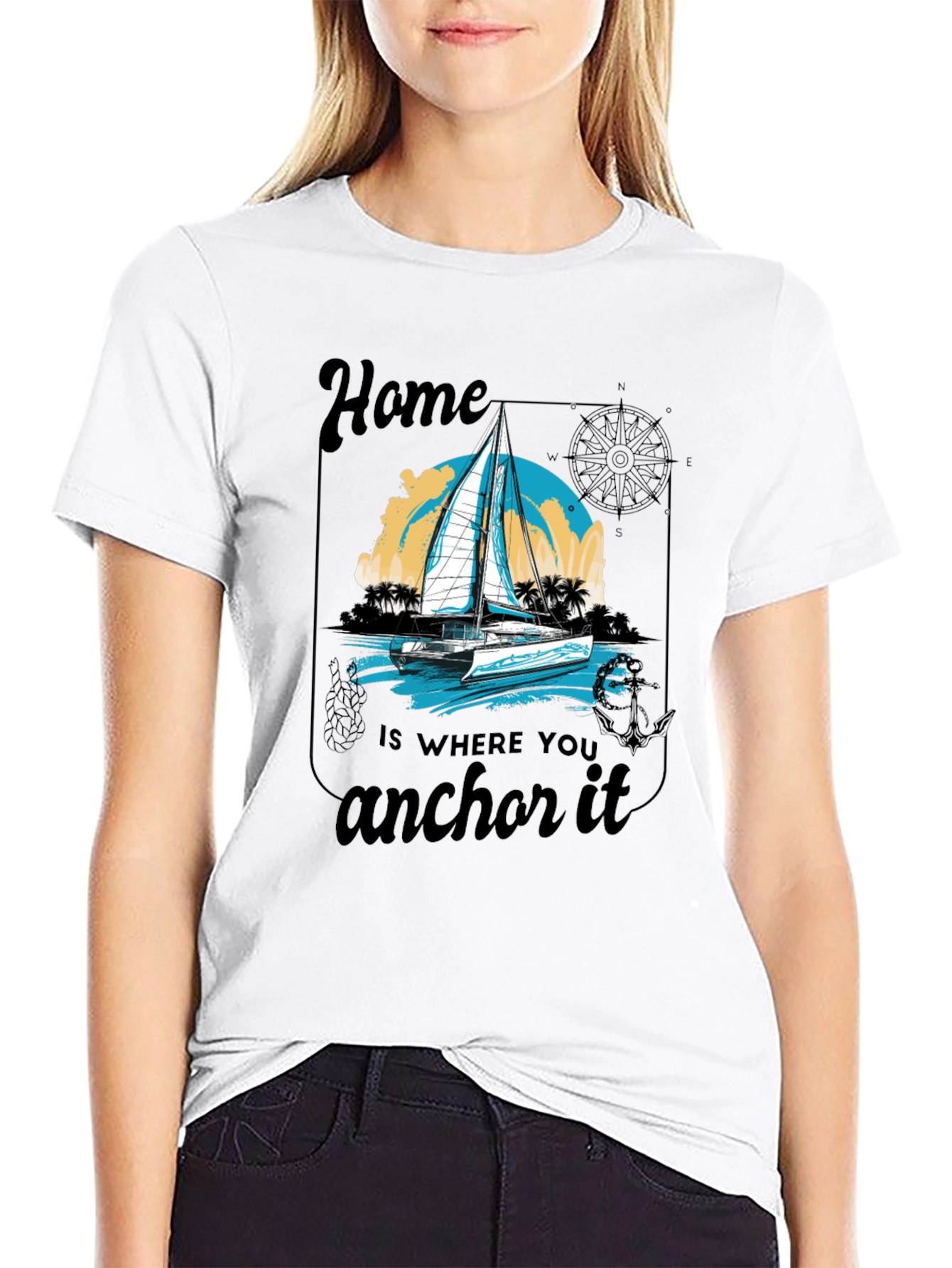 Nautical Home Anchor T-Shirt - Black