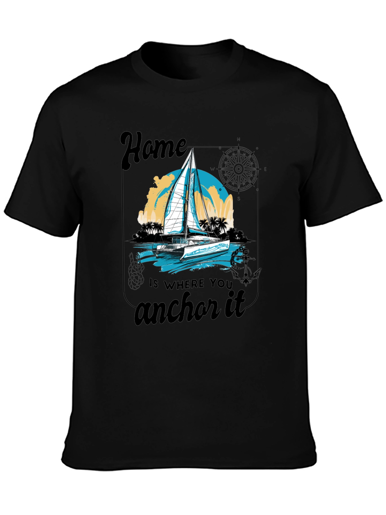 Nautical Home Anchor T-Shirt - Black