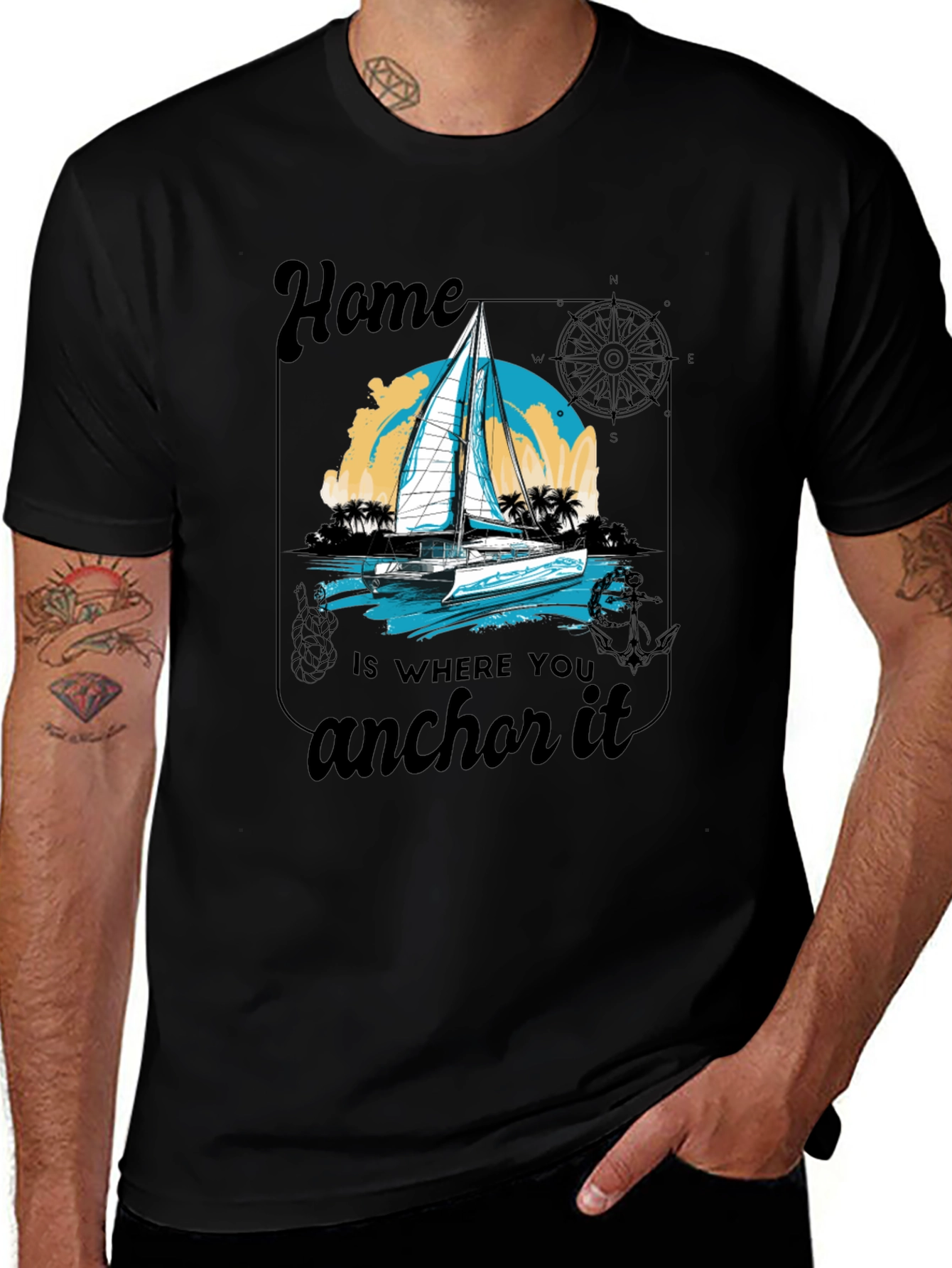 Nautical Home Anchor T-Shirt - Black