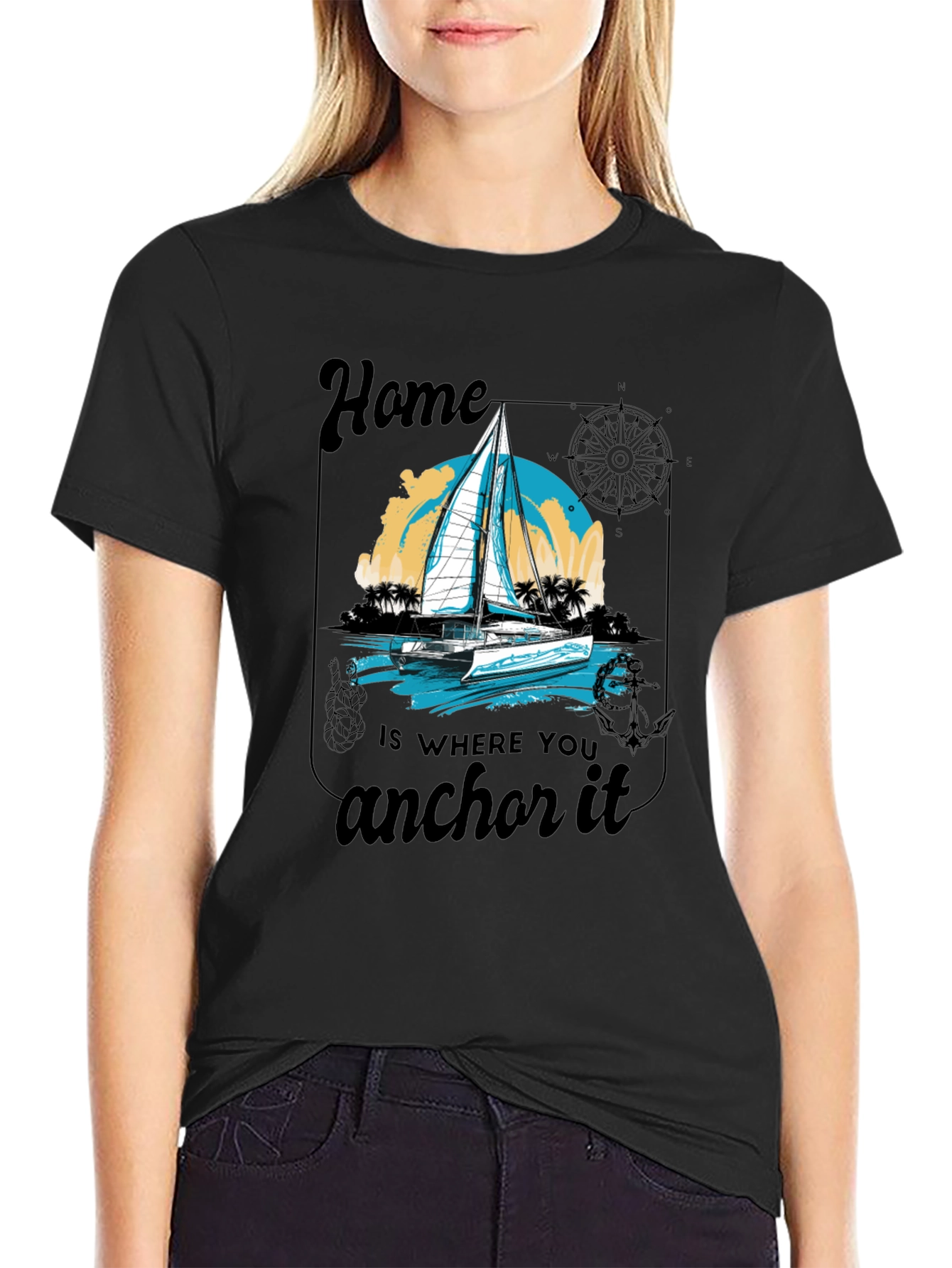Nautical Home Anchor T-Shirt - Black
