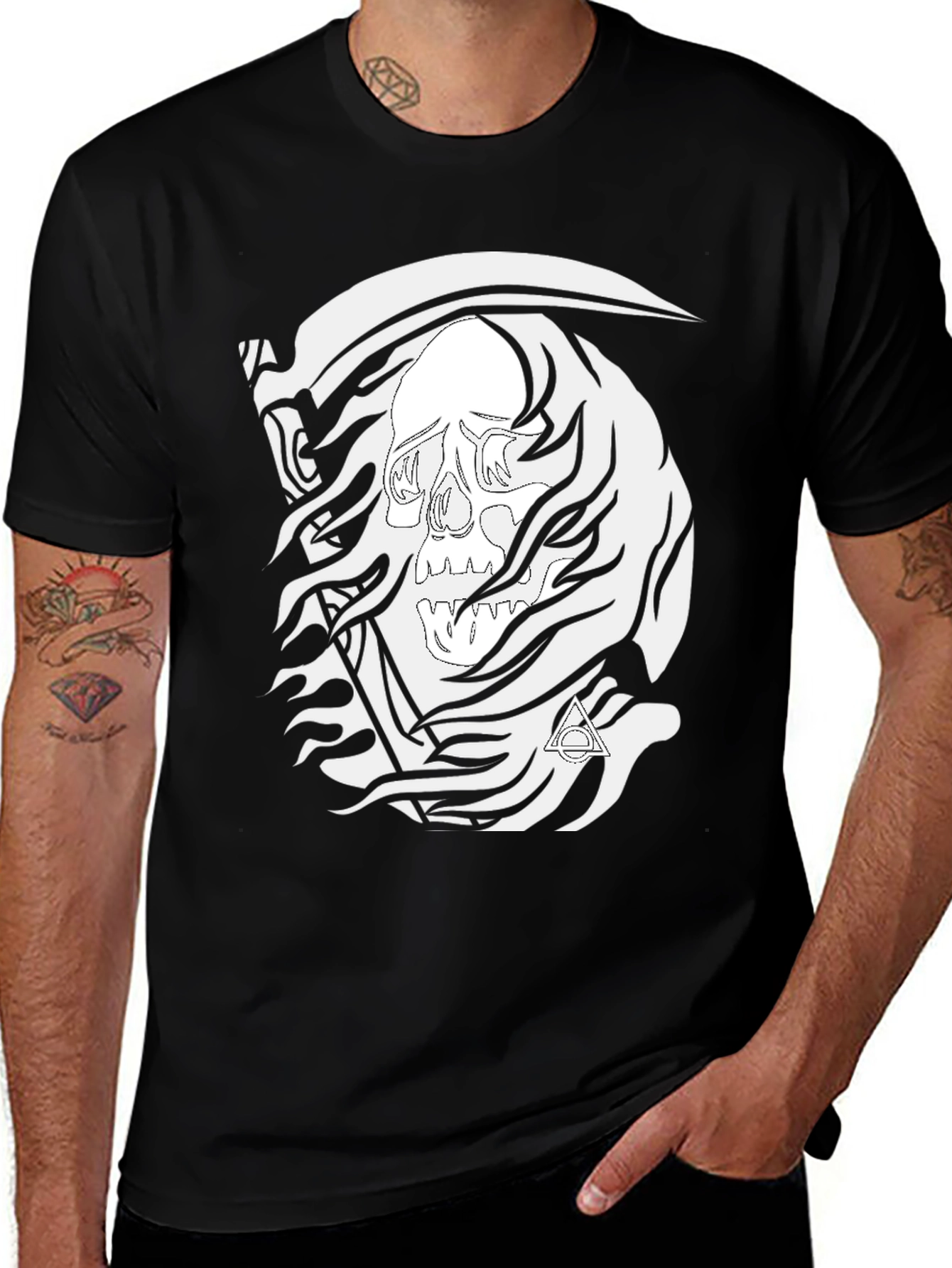 Grim Reaper Skull Graphic Tee - Black