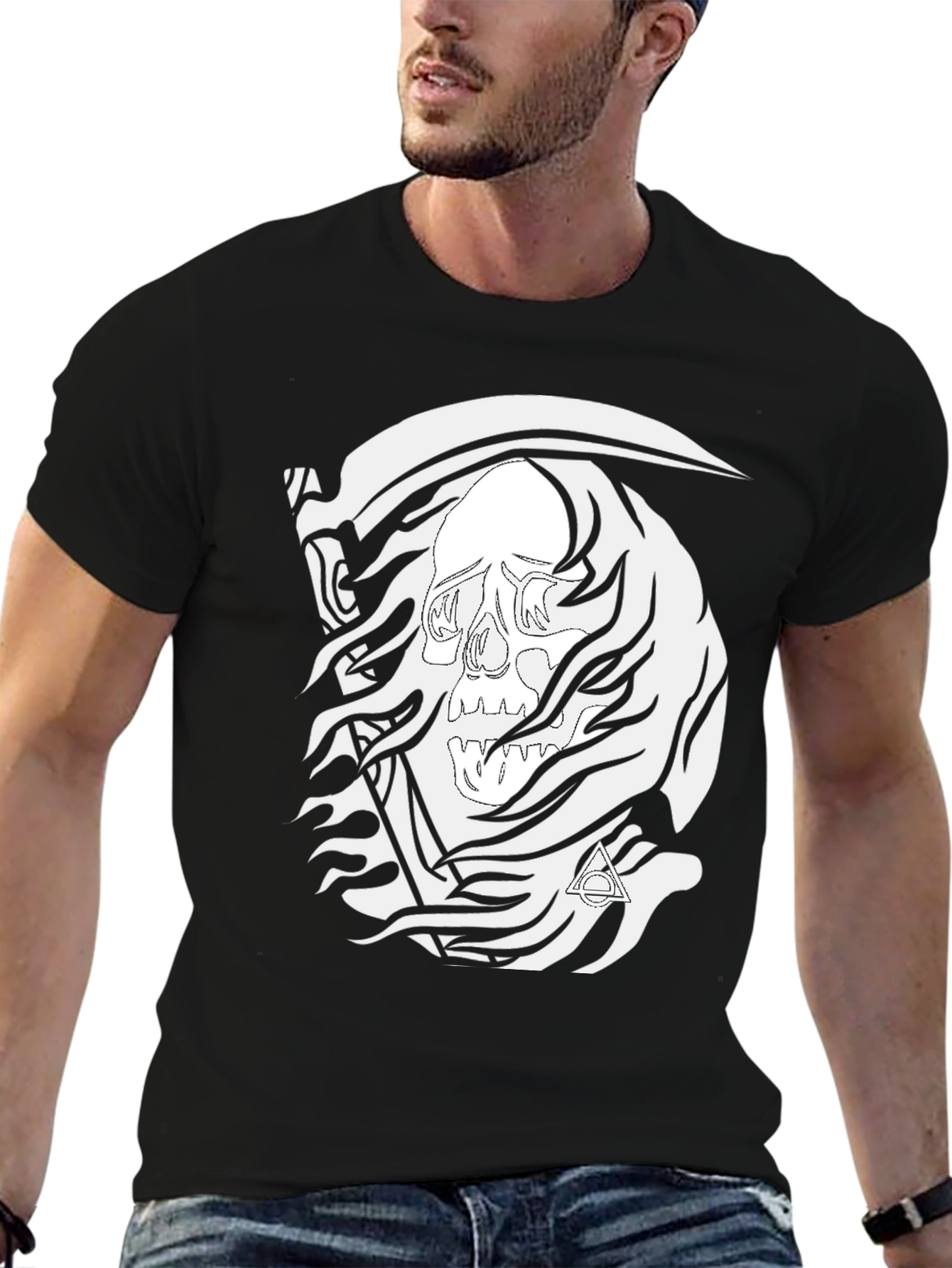 Grim Reaper Skull Graphic Tee - Black