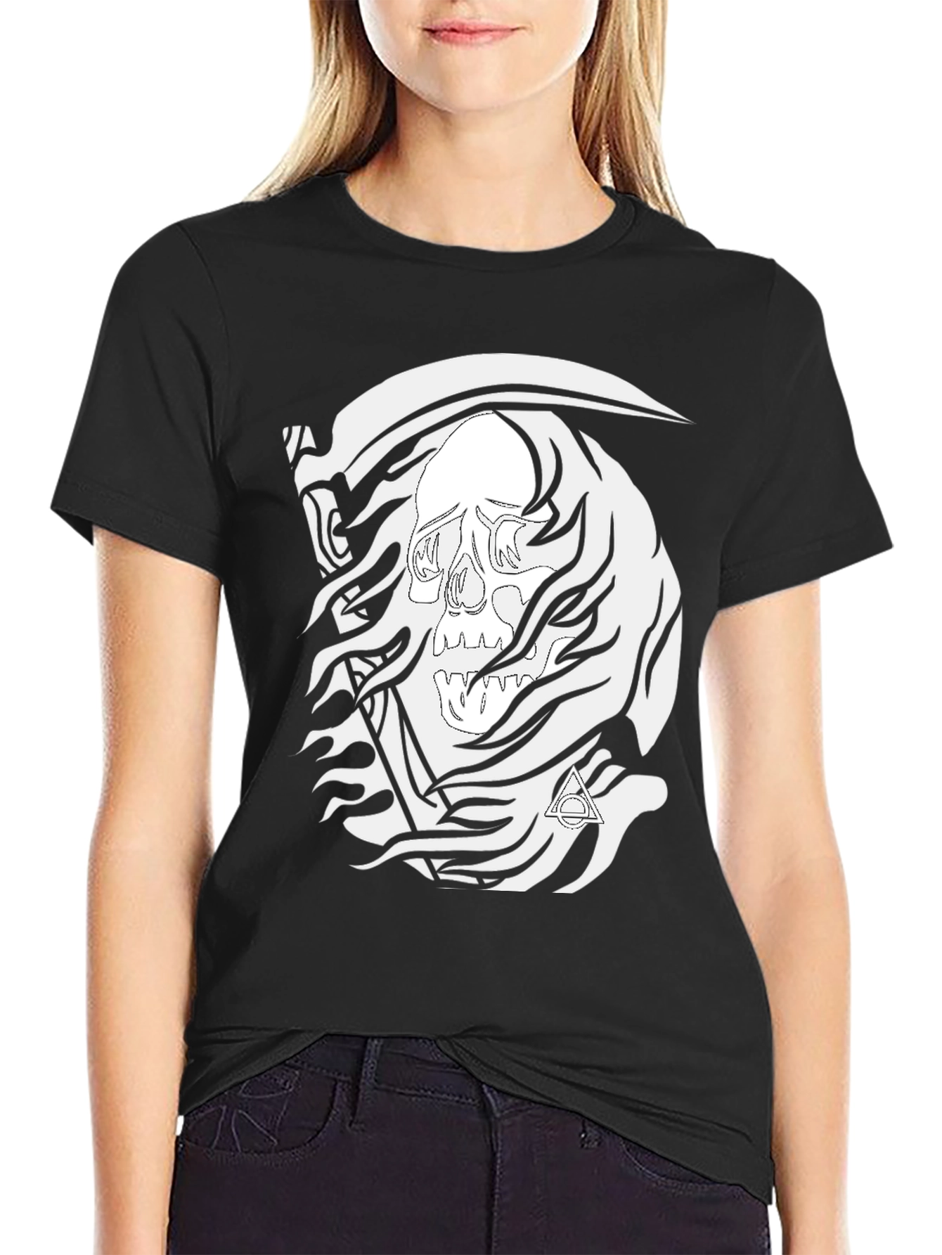 Grim Reaper Skull Graphic Tee - Black