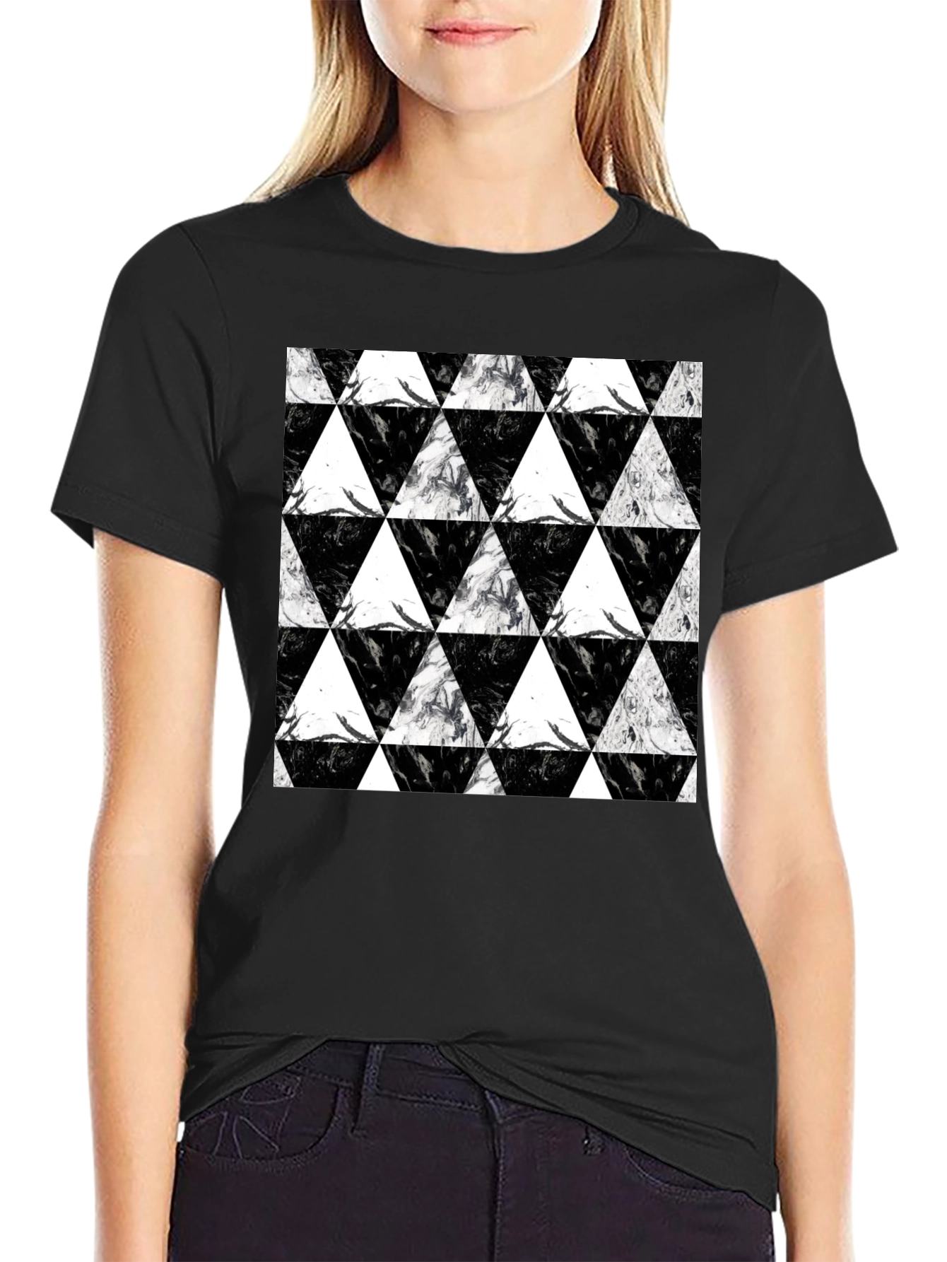 Black Triangle Pattern Graphic Tee
