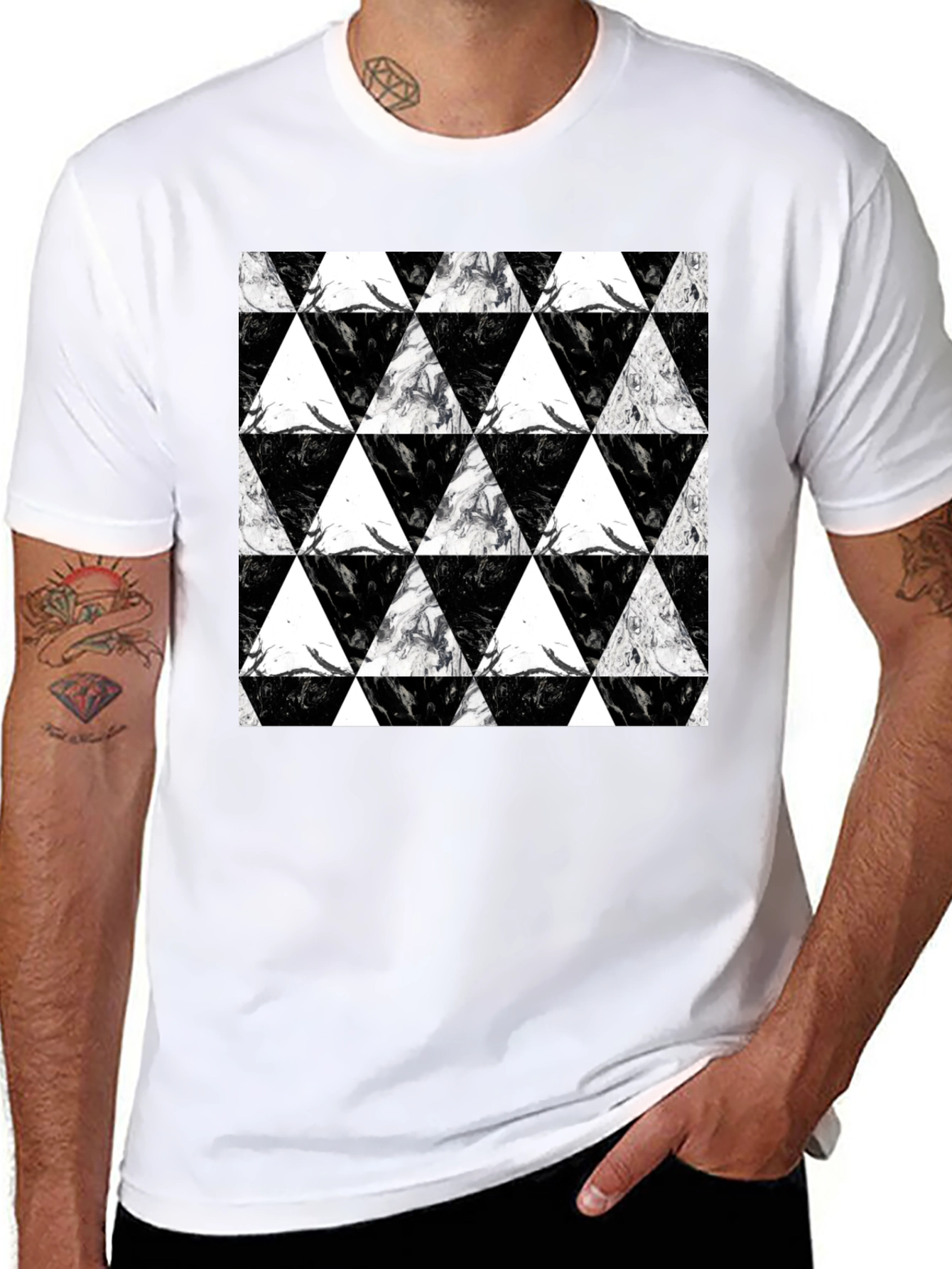 Black Triangle Pattern Graphic Tee