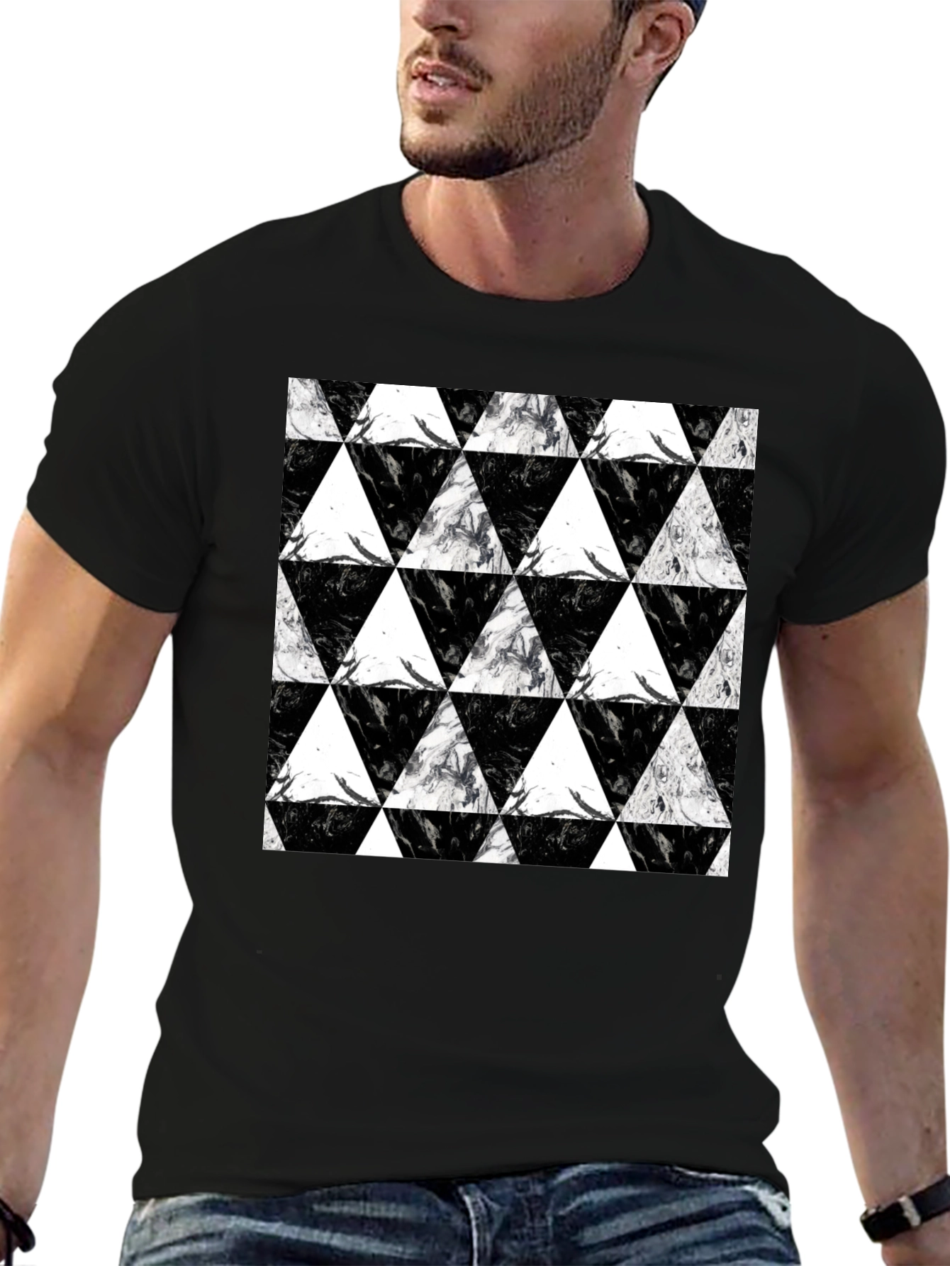 Black Triangle Pattern Graphic Tee