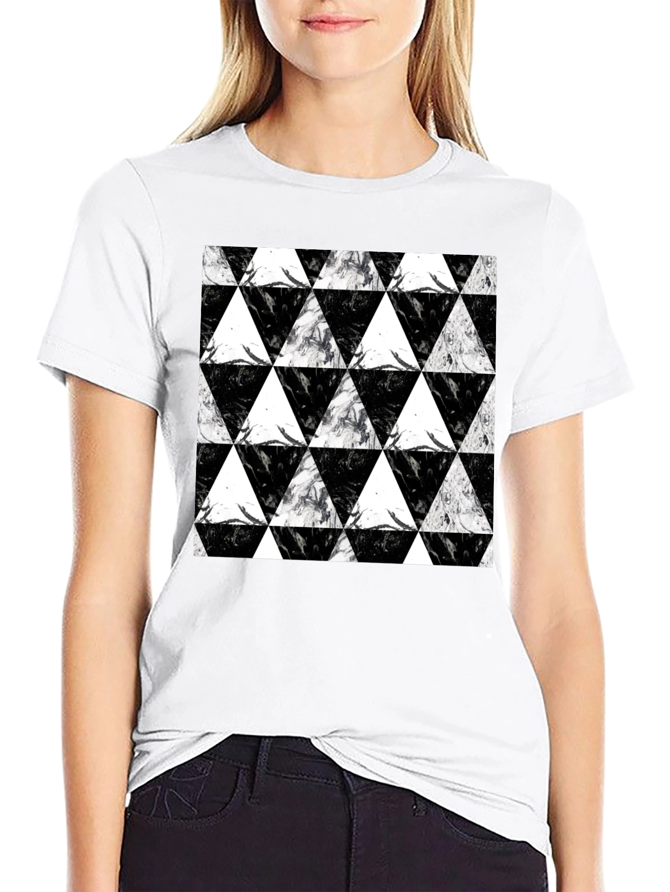 Black Triangle Pattern Graphic Tee