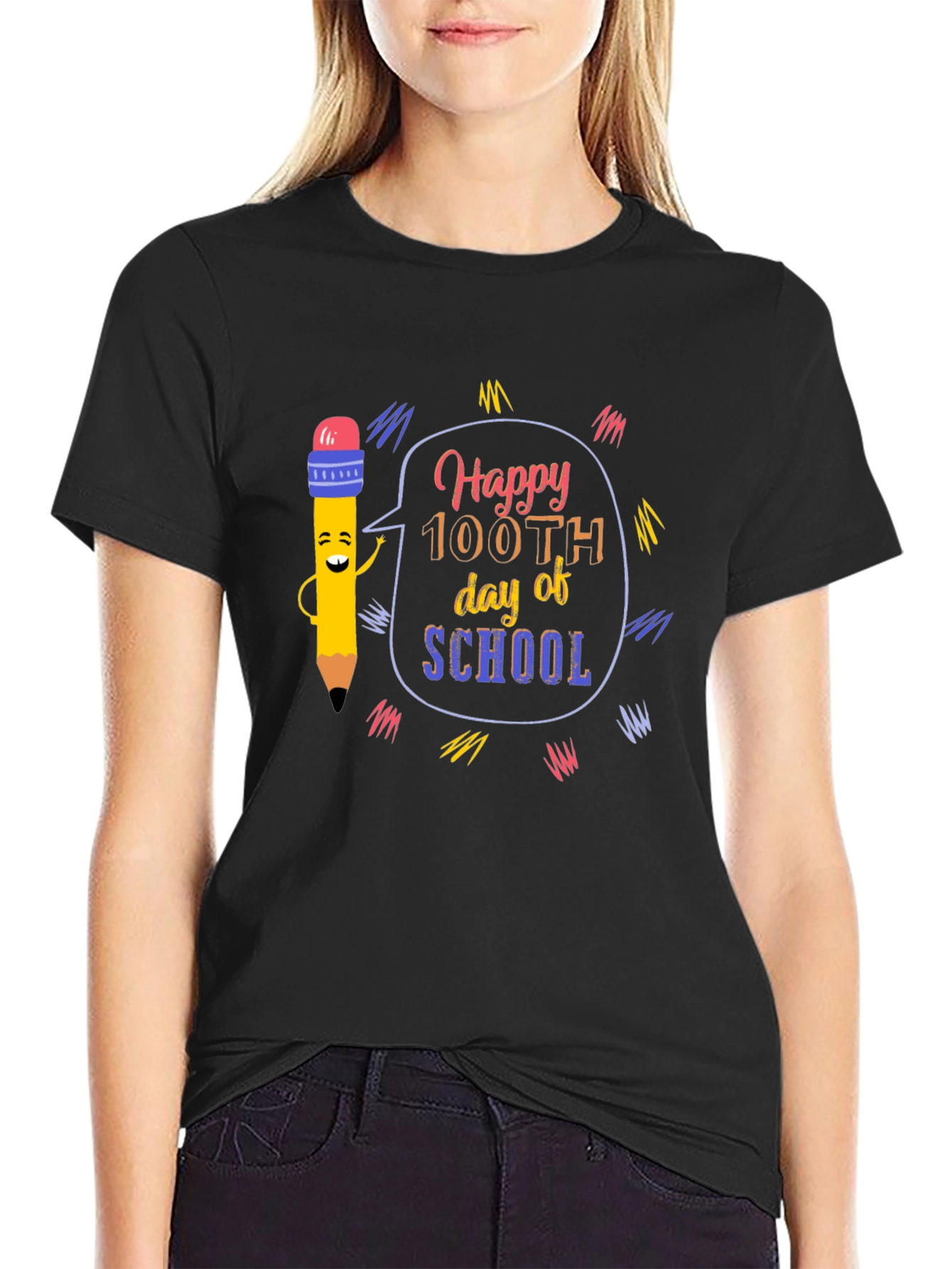 Happy 100th Day of School Black T-Shirt