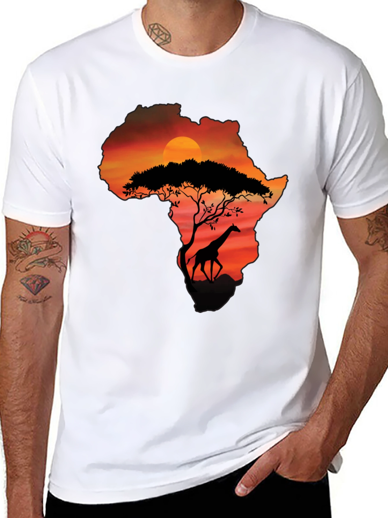 African Sunset Giraffe Graphic Tee - Black