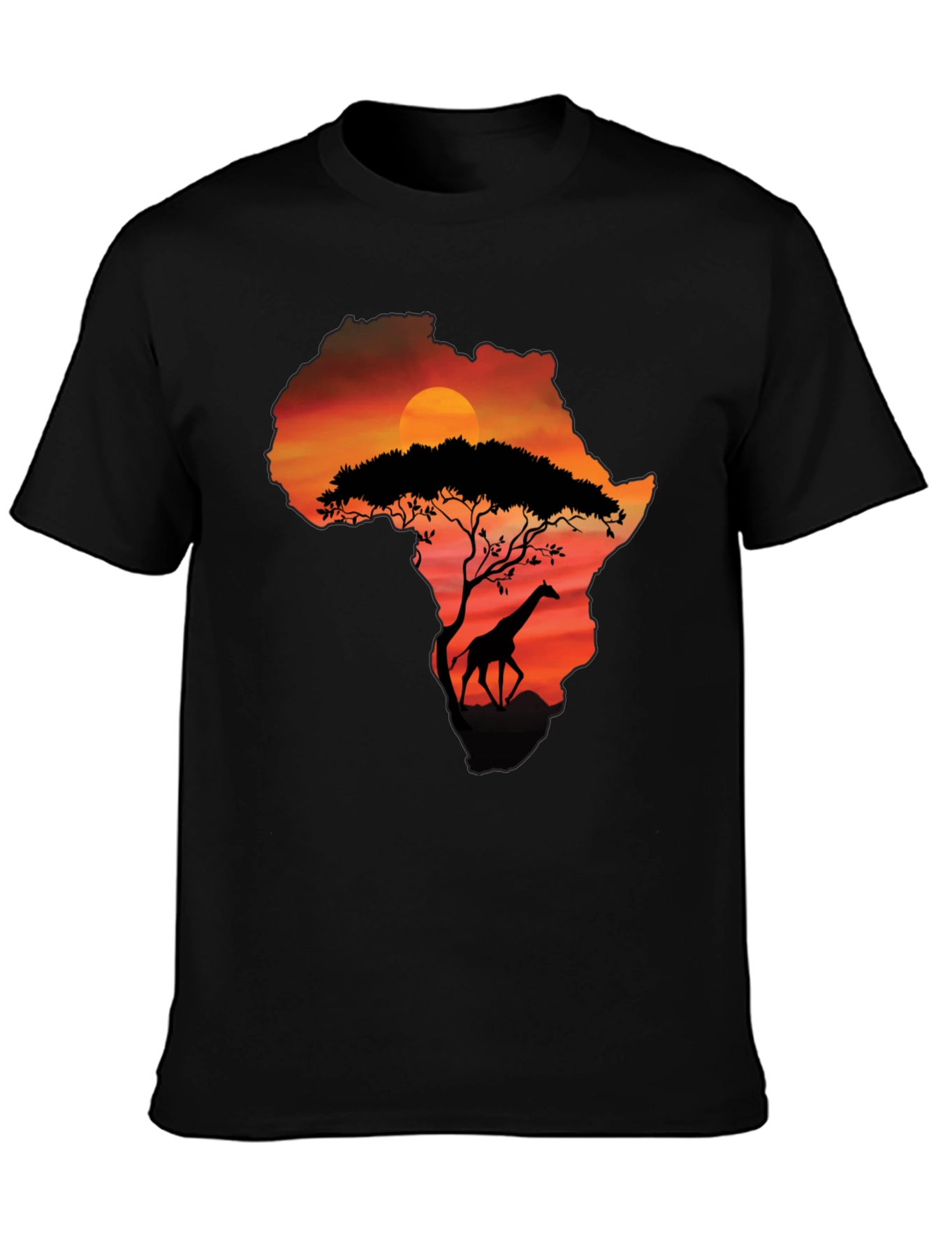 African Sunset Giraffe Graphic Tee - Black