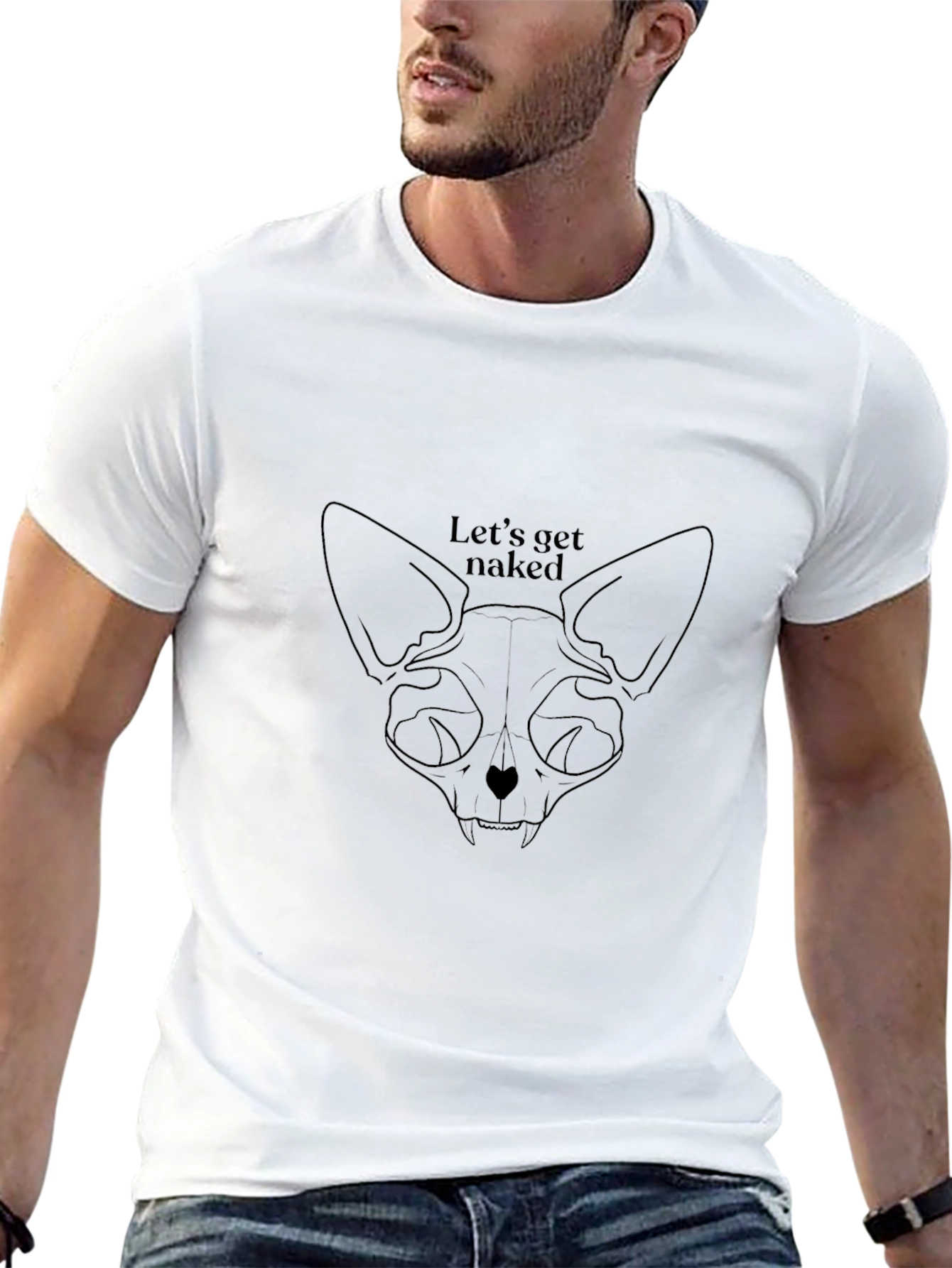 Cat Skull Lets Get Naked Black T-Shirt