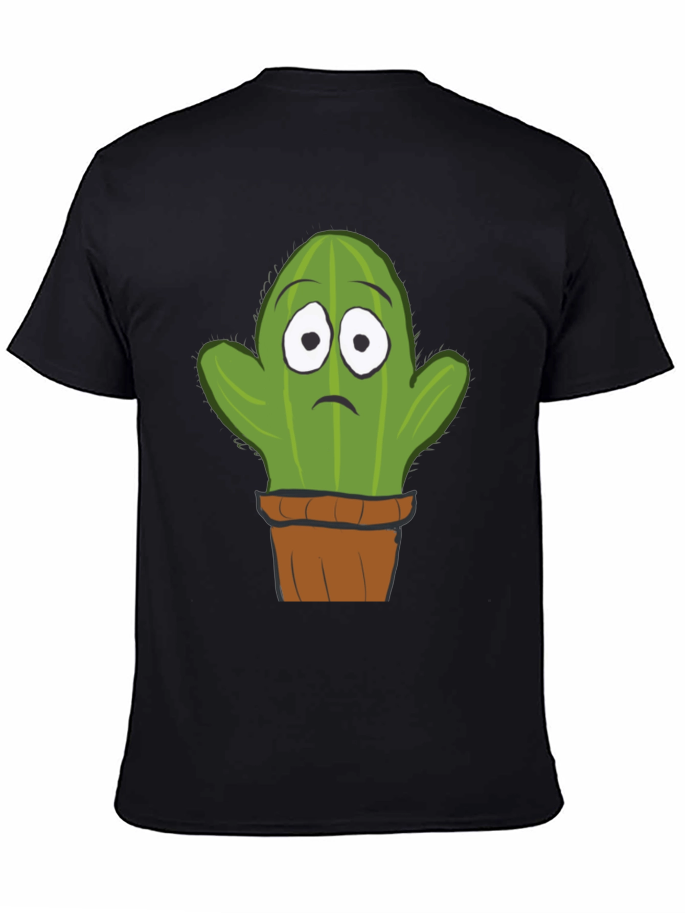 Sad Cactus Potted Plant Graphic T-Shirt - Black