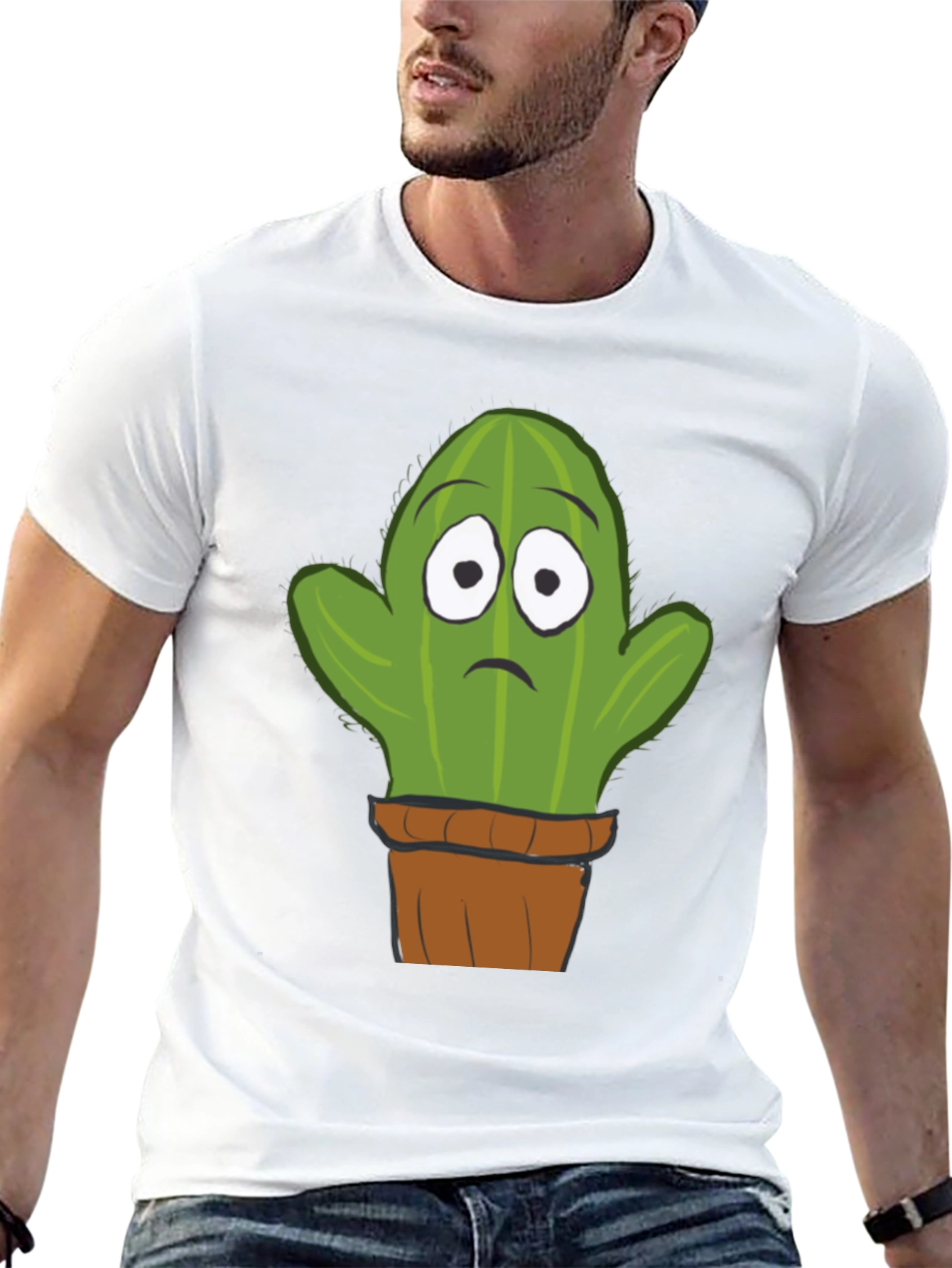 Sad Cactus Potted Plant Graphic T-Shirt - Black