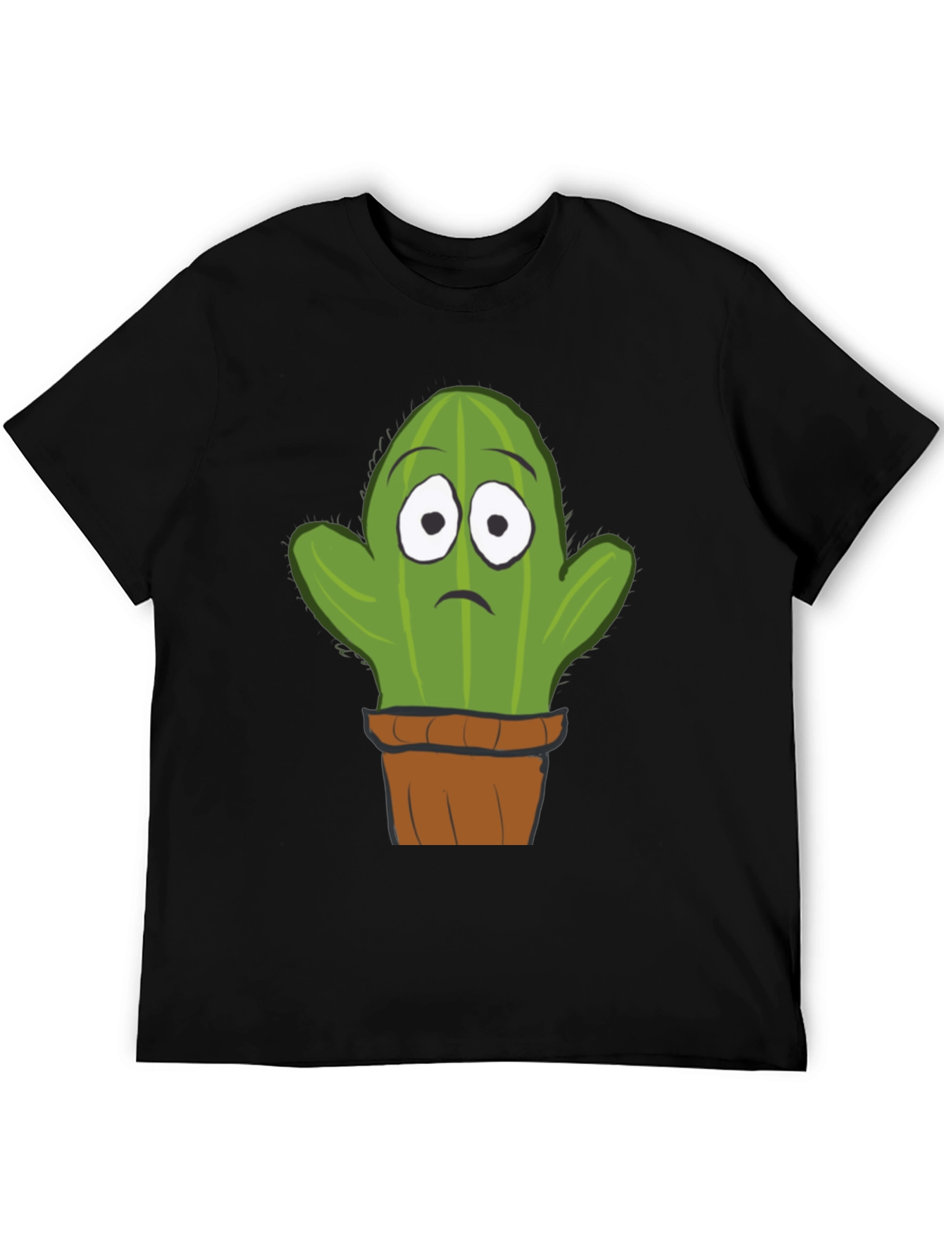Sad Cactus Potted Plant Graphic T-Shirt - Black