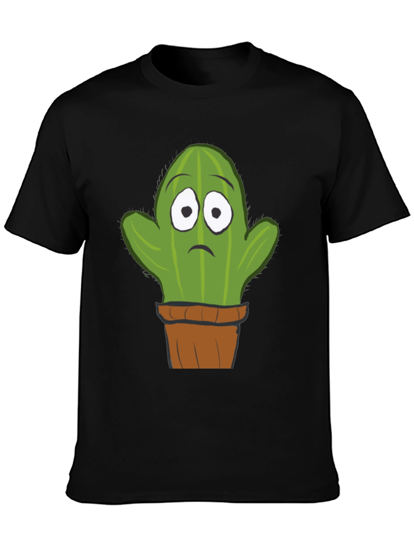 Sad Cactus Potted Plant Graphic T-Shirt - Black