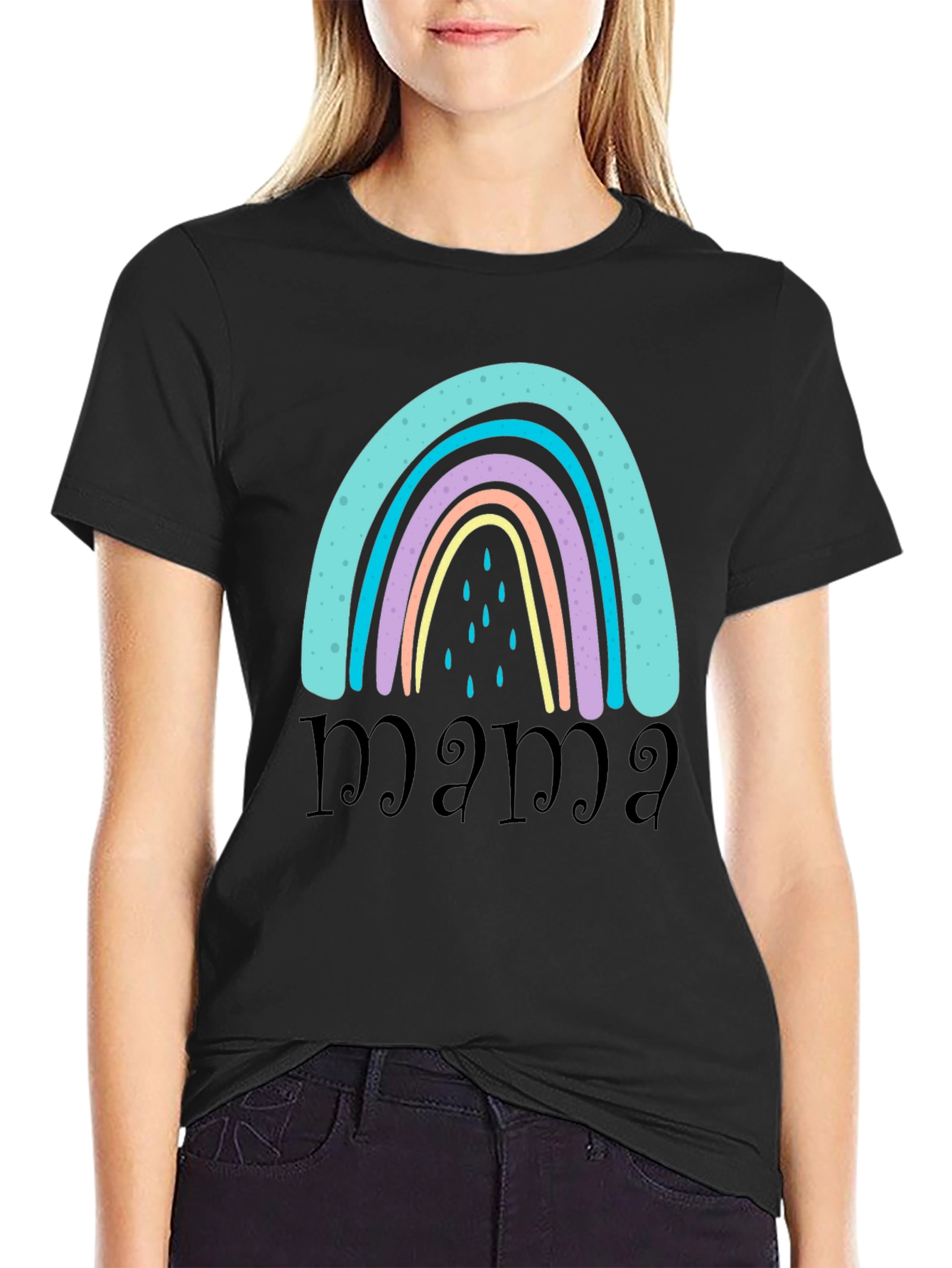 Mama Rainbow Graphic T-Shirt - Black Casual Tee