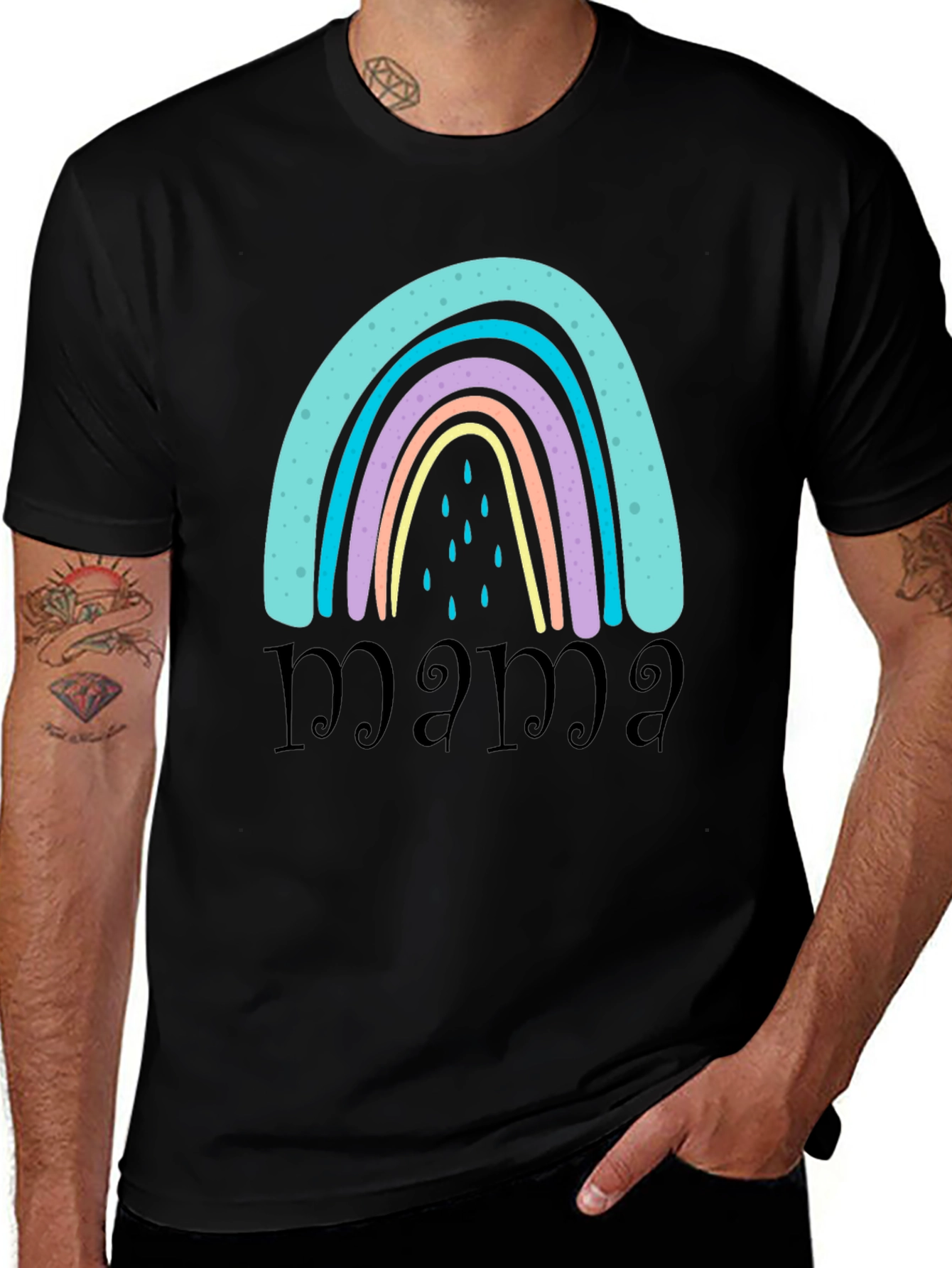 Mama Rainbow Graphic T-Shirt - Black Casual Tee