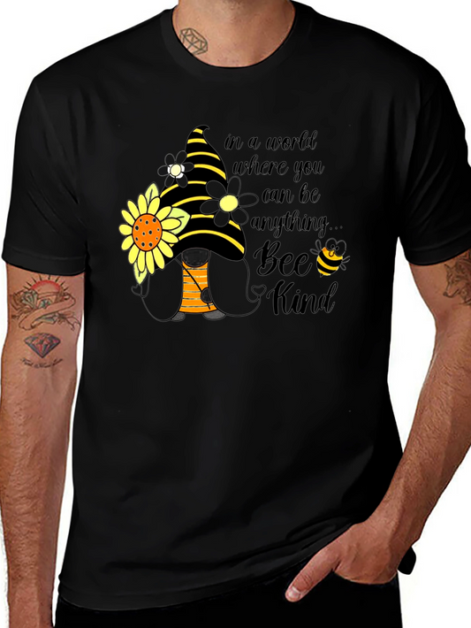 Bee Kind Gnome T-Shirt: Sunflower & Striped Hat