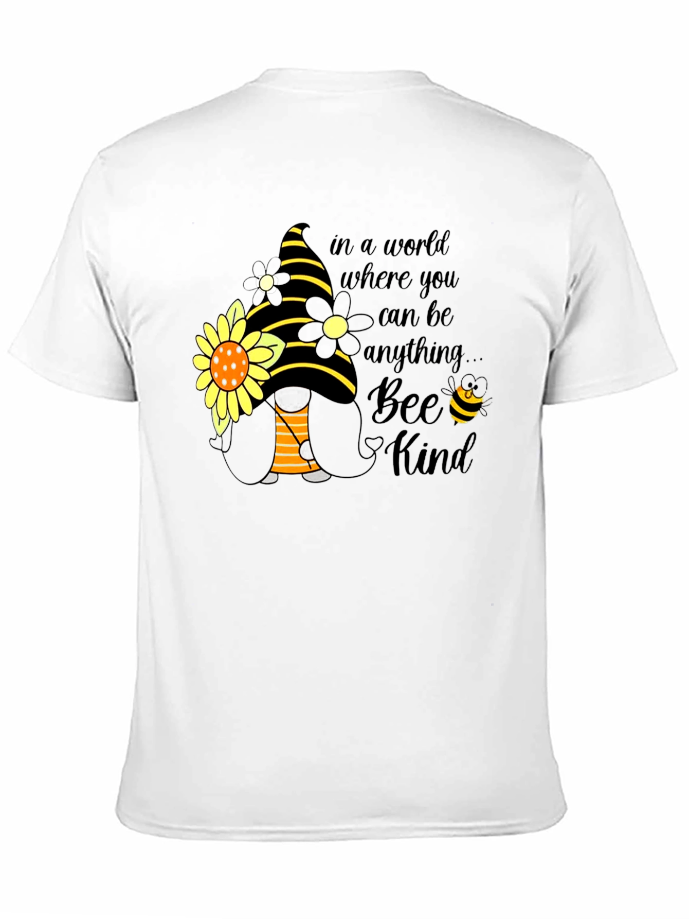 Bee Kind Gnome T-Shirt: Sunflower & Striped Hat