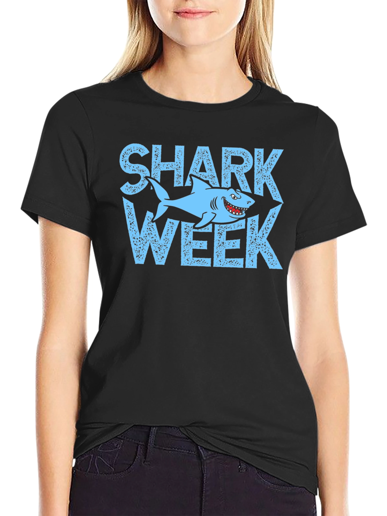 Shark Week T-Shirt - Light Blue Graphic Print Tee