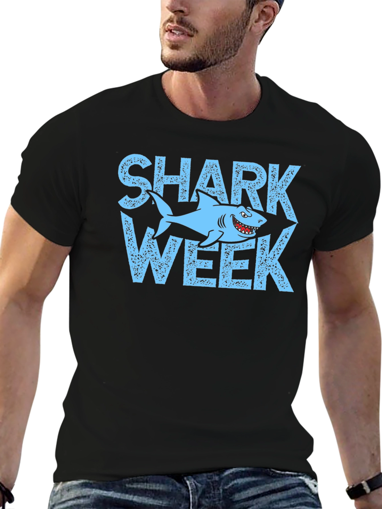 Shark Week T-Shirt - Light Blue Graphic Print Tee