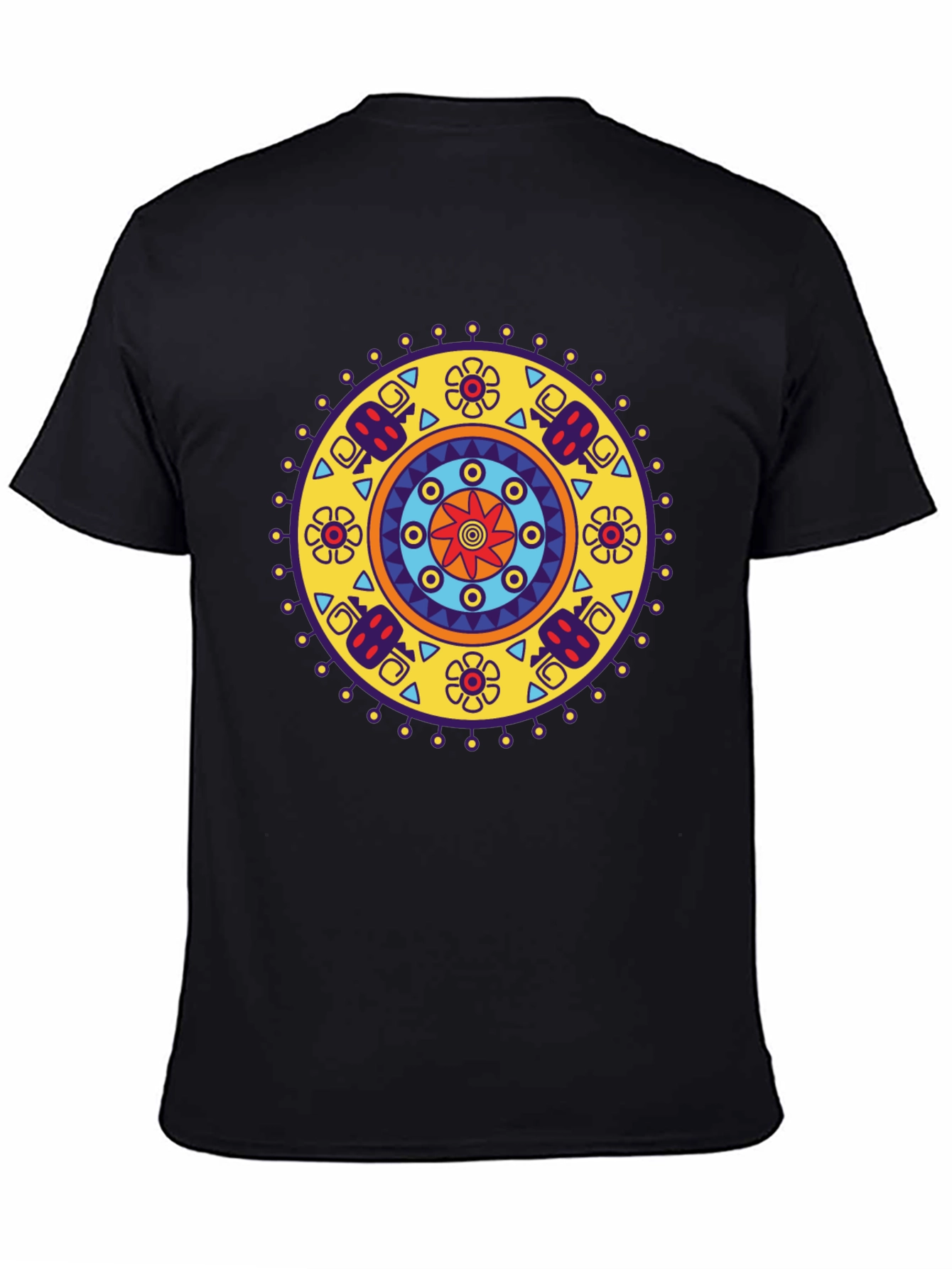 Ethnic Mandala Print Black T-Shirt - Casual Style