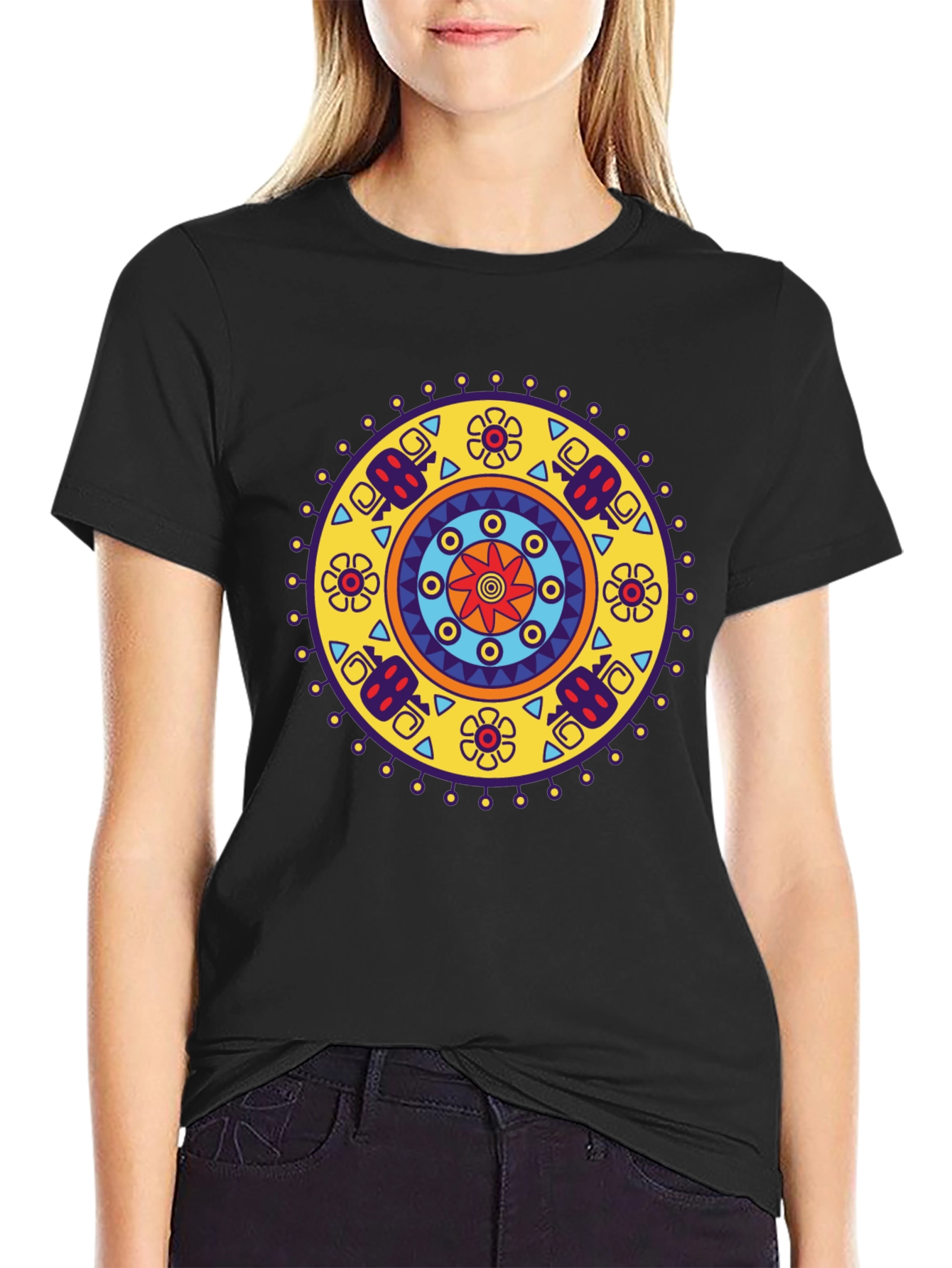 Ethnic Mandala Print Black T-Shirt - Casual Style