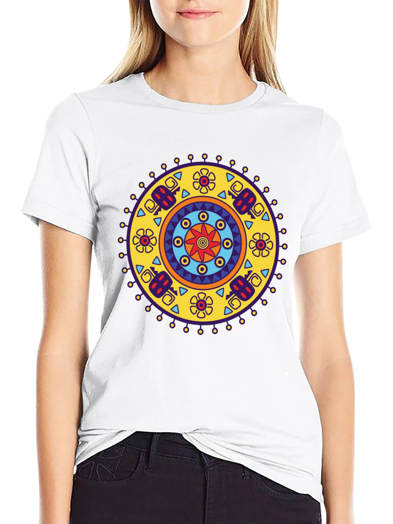 Ethnic Mandala Print Black T-Shirt - Casual Style
