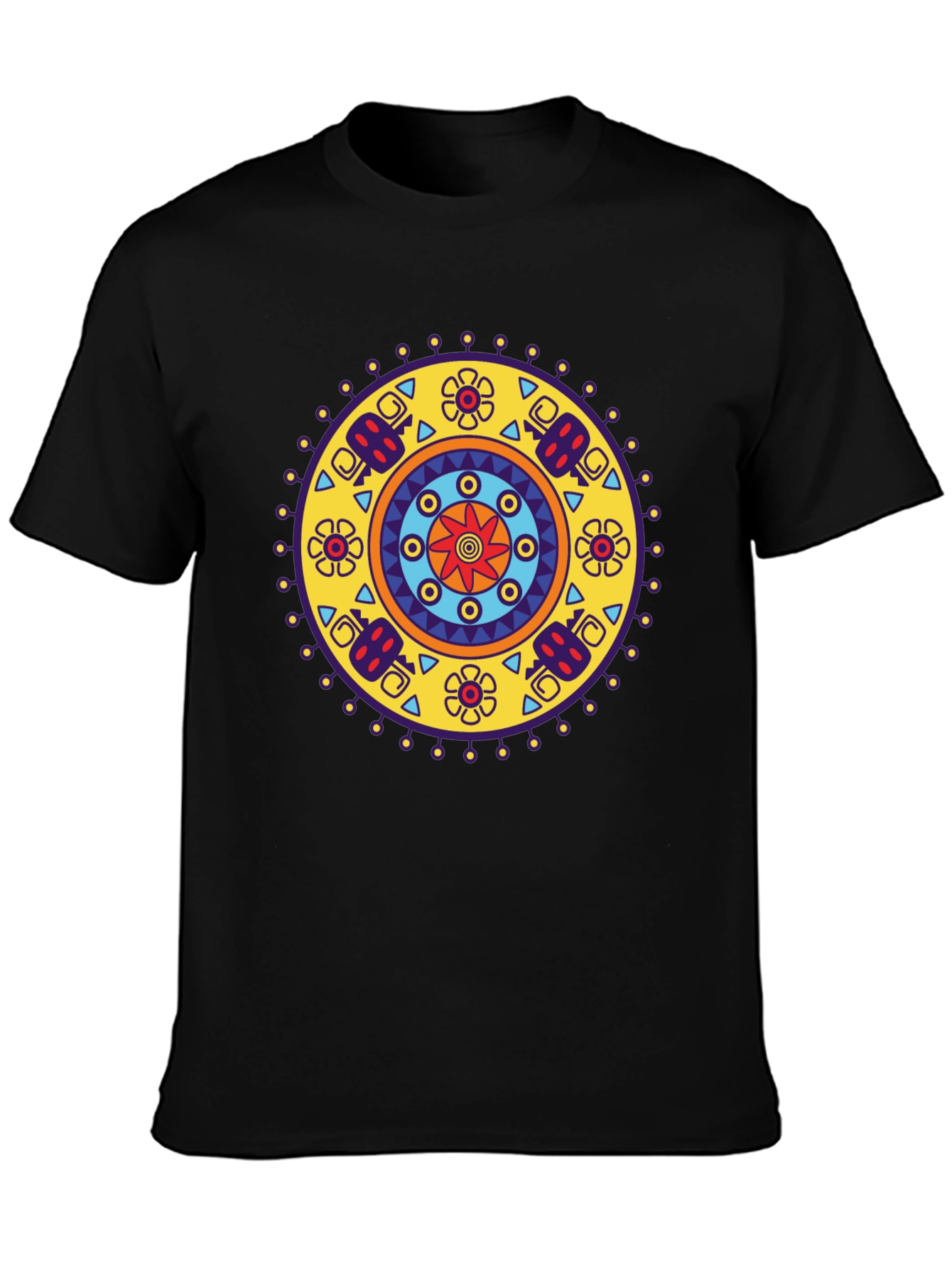 Ethnic Mandala Print Black T-Shirt - Casual Style
