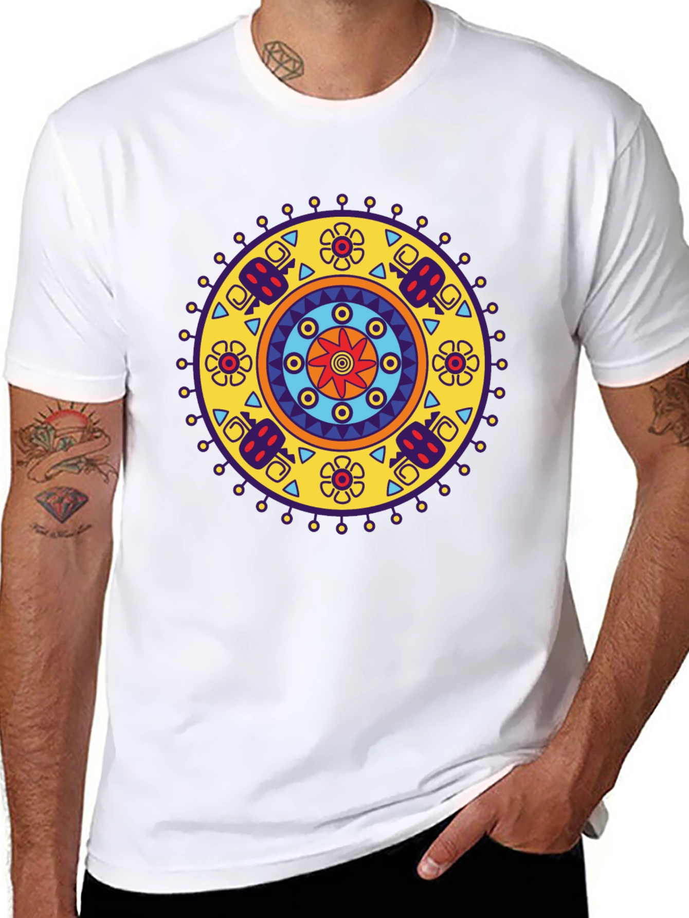 Ethnic Mandala Print Black T-Shirt - Casual Style