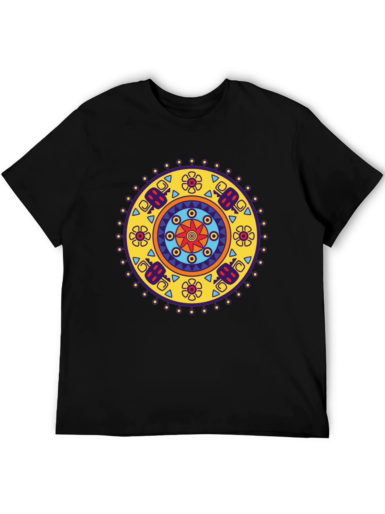 Ethnic Mandala Print Black T-Shirt - Casual Style