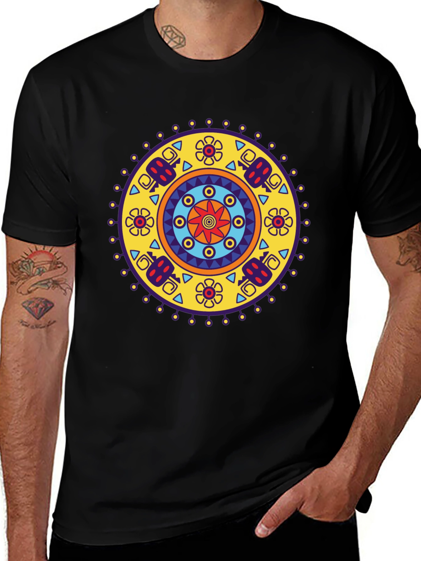 Ethnic Mandala Print Black T-Shirt - Casual Style