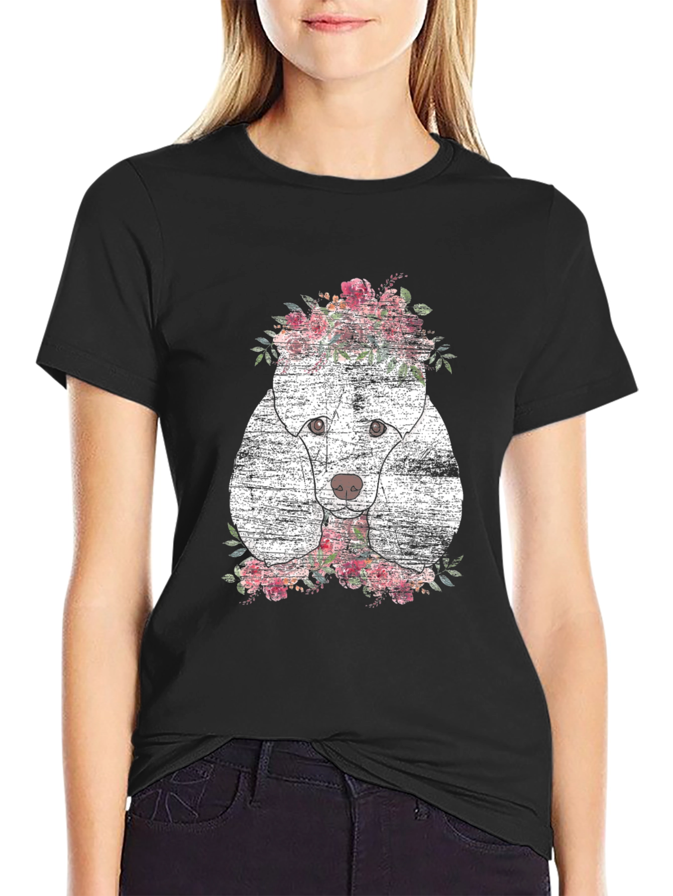 Floral Poodle Graphic T-Shirt
