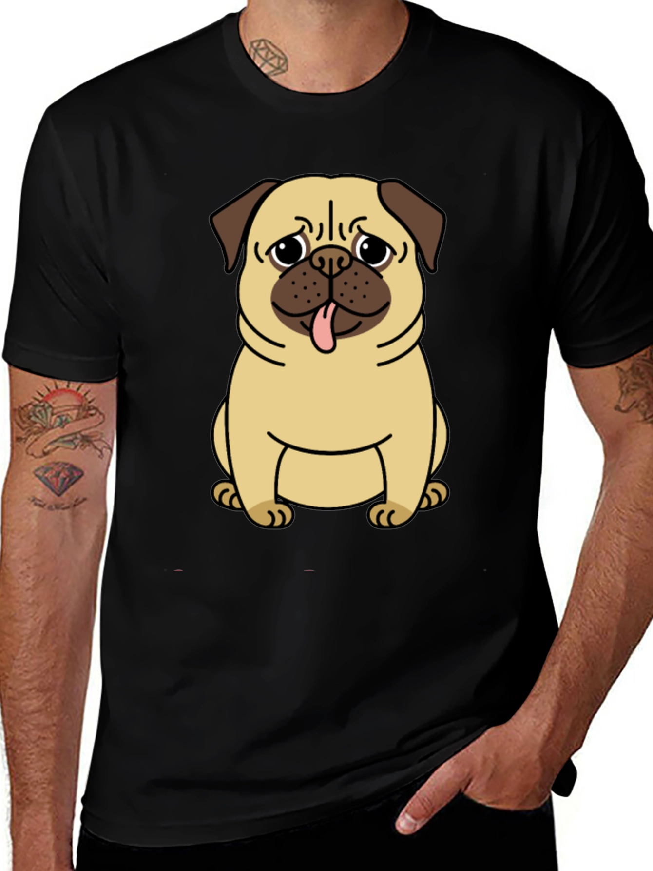 Pug Graphic T-Shirt - Mens Black Crew Neck Tee