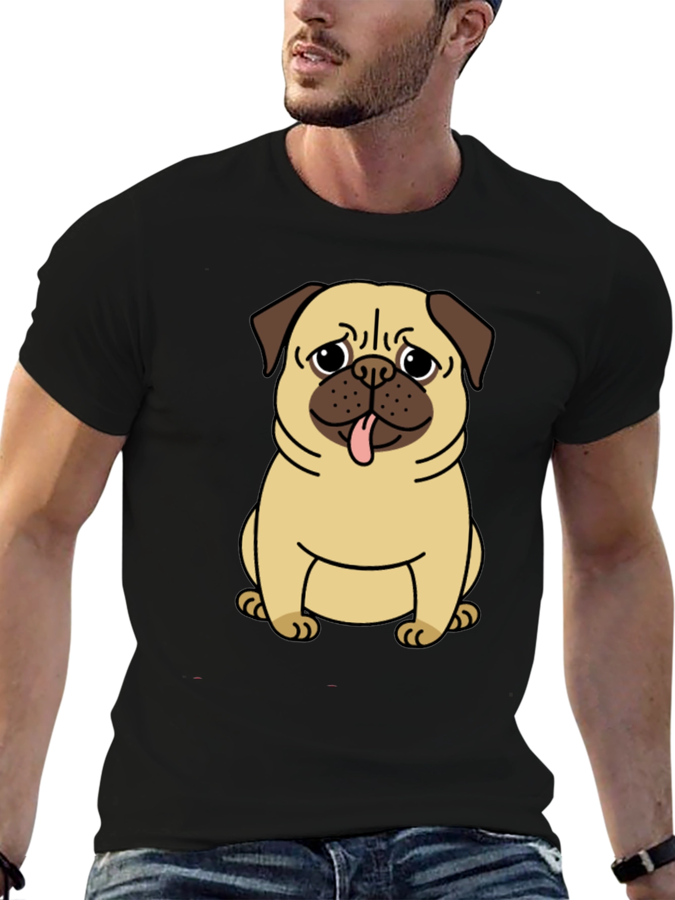 Pug Graphic T-Shirt - Mens Black Crew Neck Tee