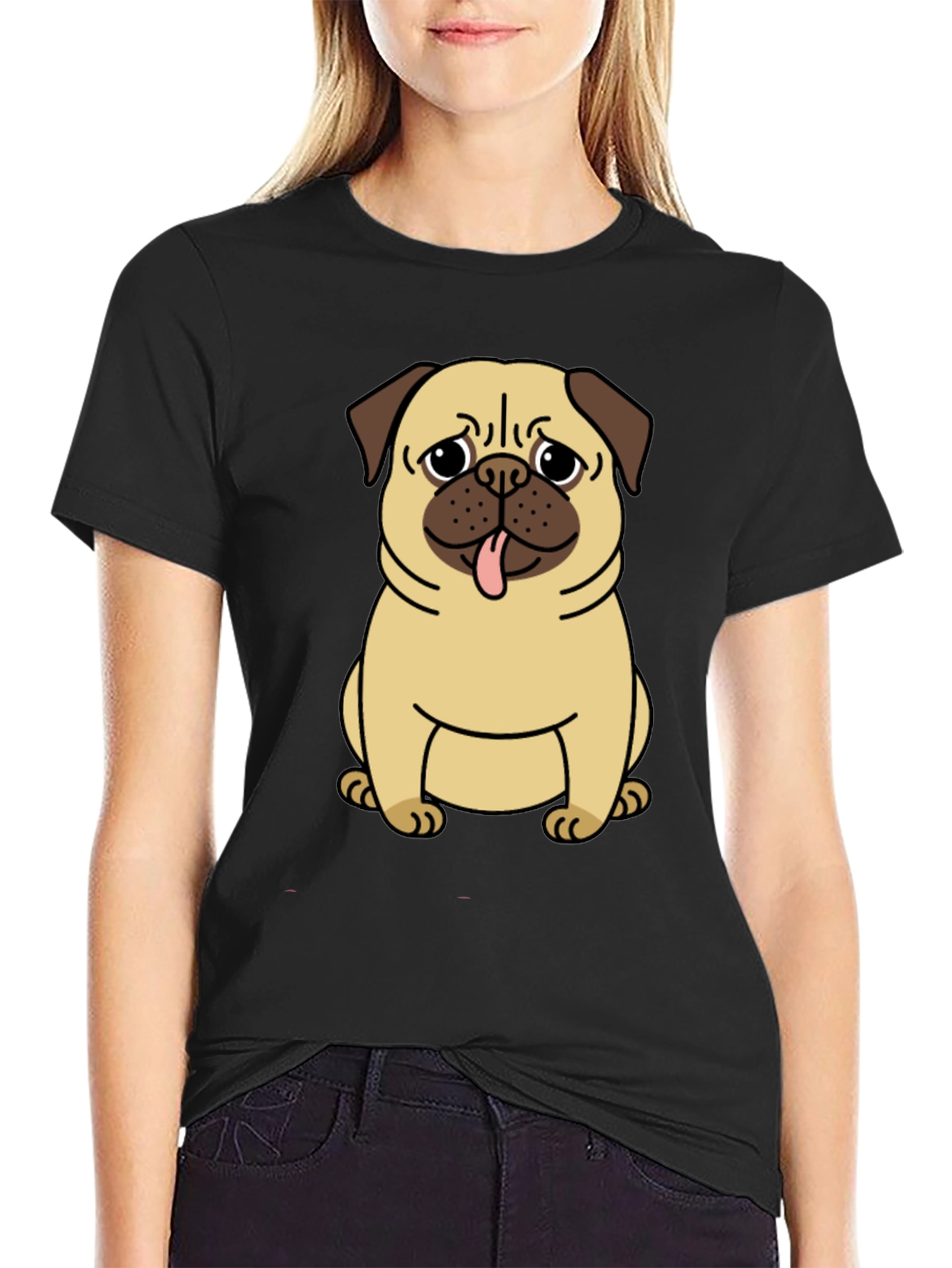 Pug Graphic T-Shirt - Mens Black Crew Neck Tee