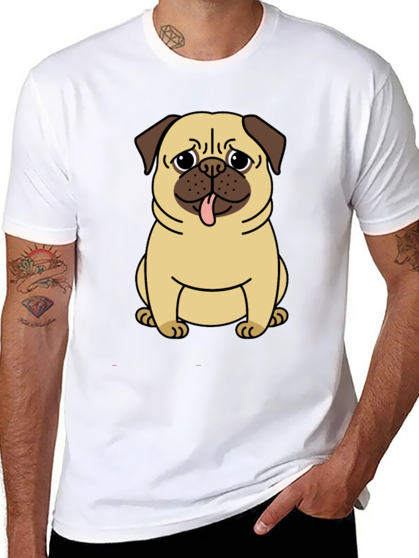 Pug Graphic T-Shirt - Mens Black Crew Neck Tee
