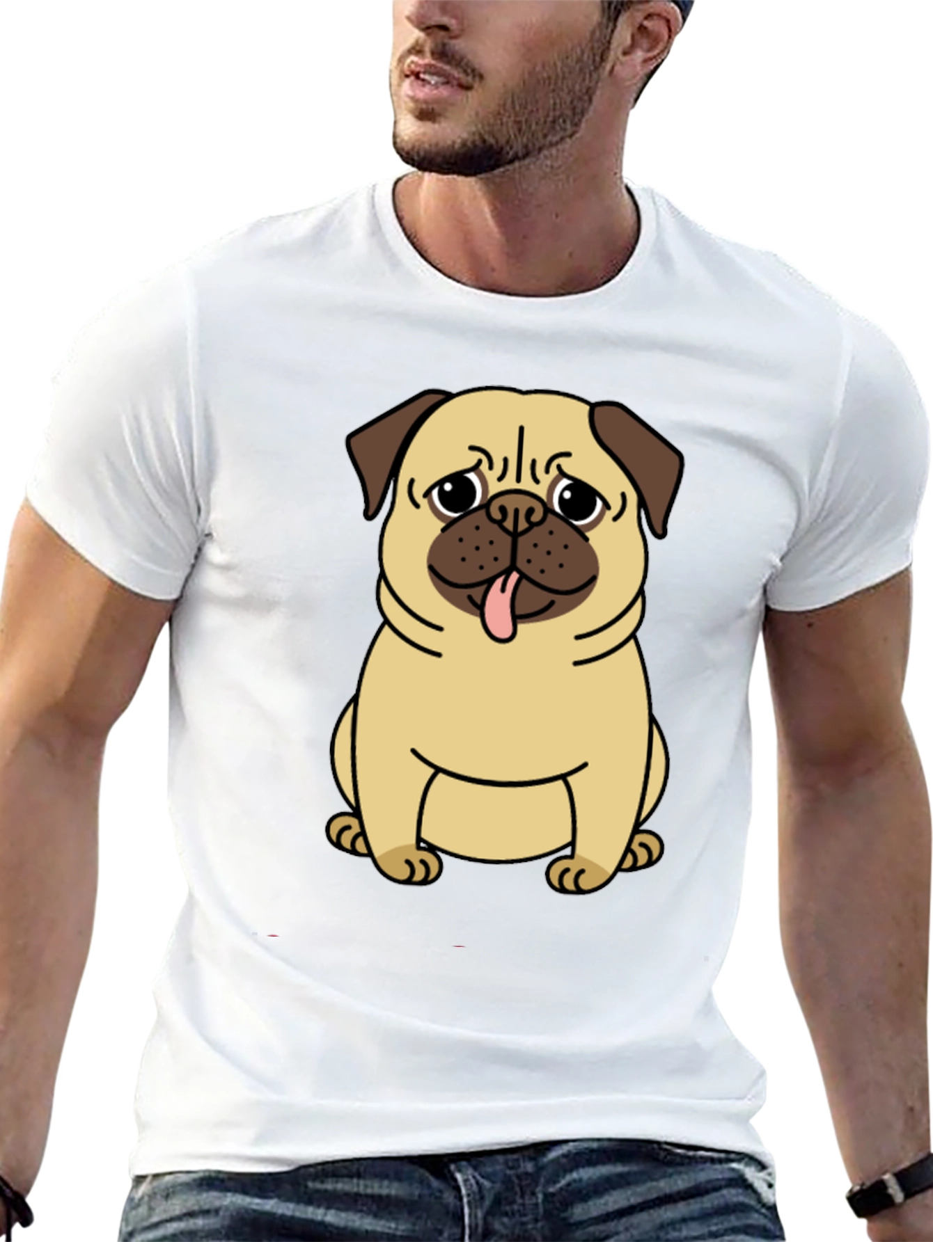 Pug Graphic T-Shirt - Mens Black Crew Neck Tee