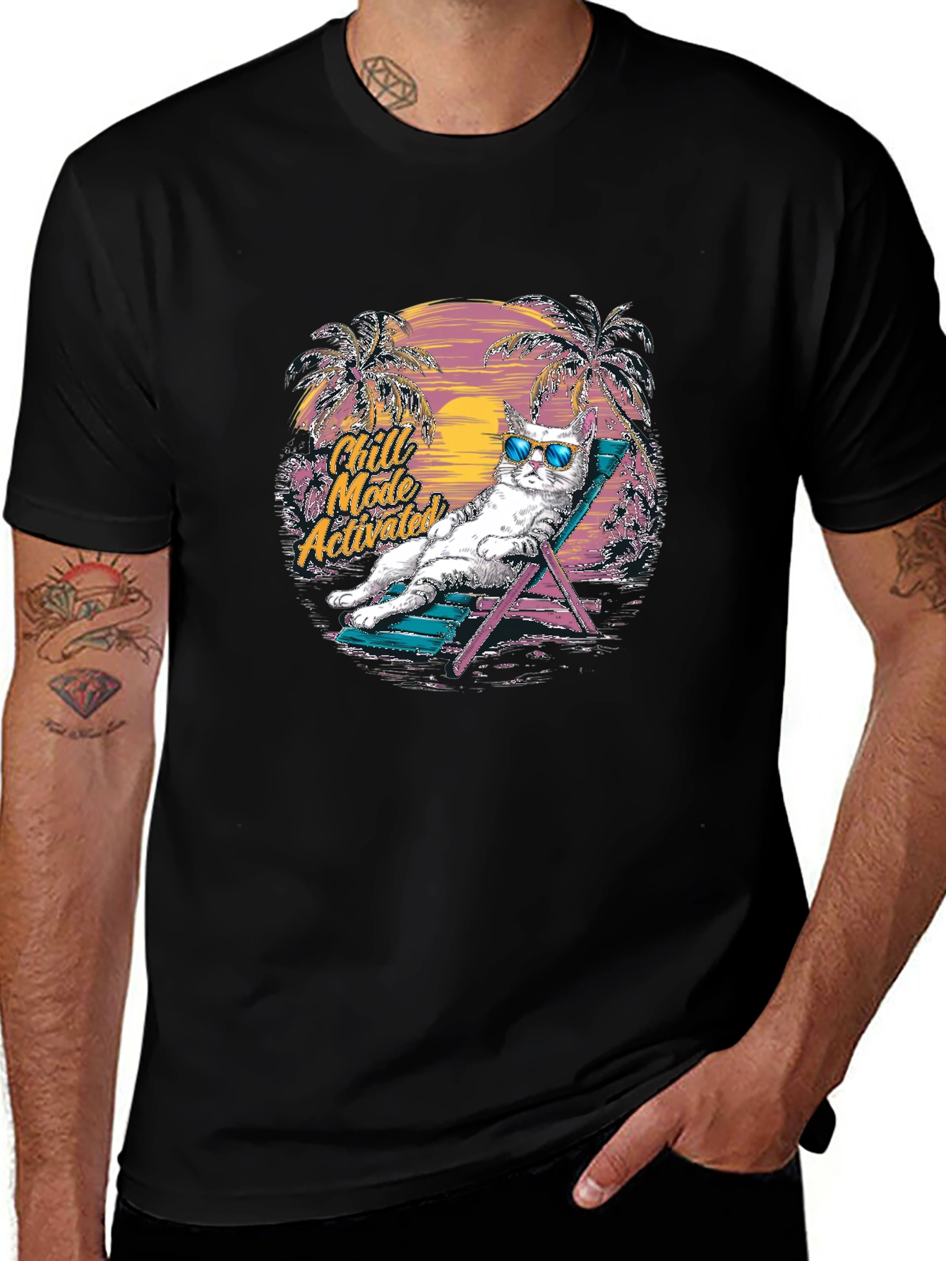 Chill Mode Activated Cat Graphic T-Shirt