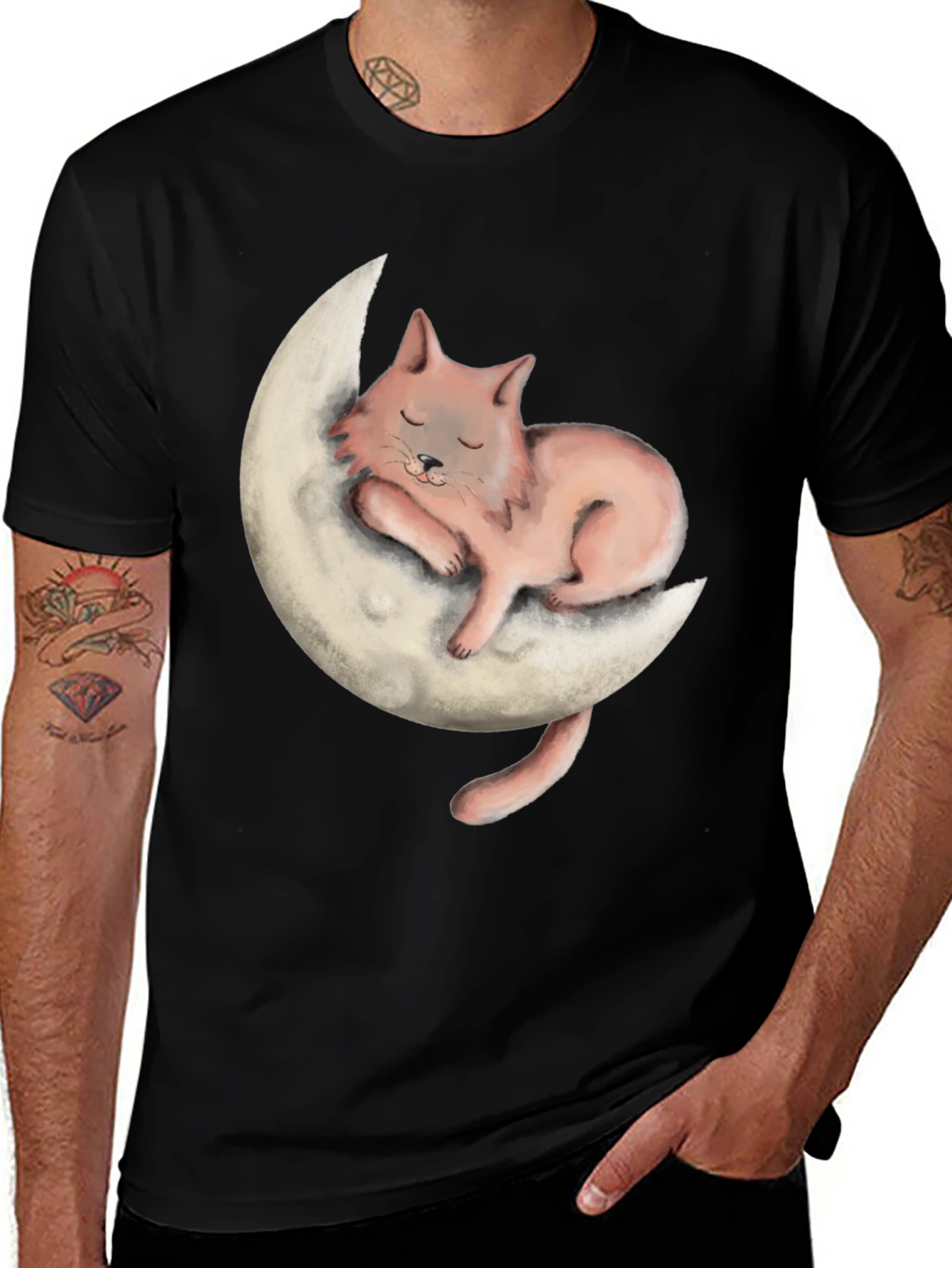 Cat on Moon Graphic Tee - Relaxed Fit