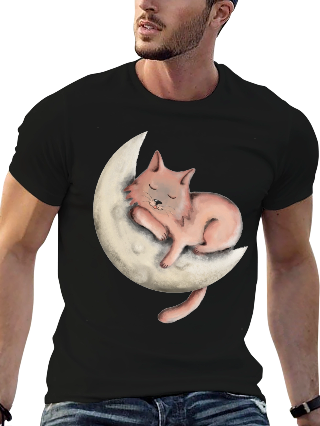 Cat on Moon Graphic Tee - Relaxed Fit