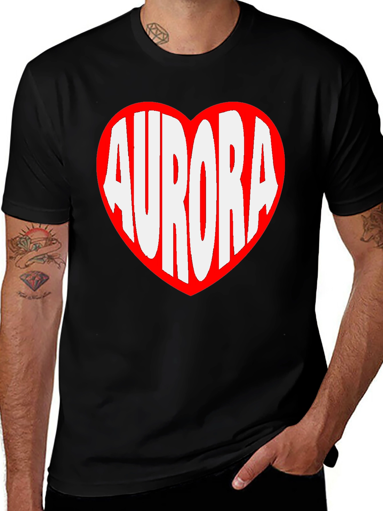 Aurora Heart Graphic Tee - Black Cotton