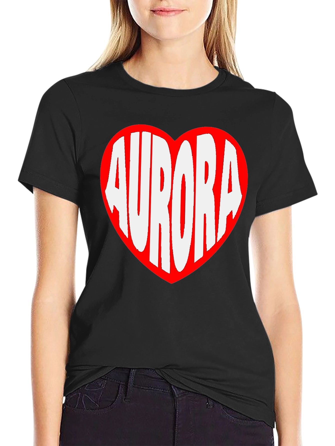 Aurora Heart Graphic Tee - Black Cotton