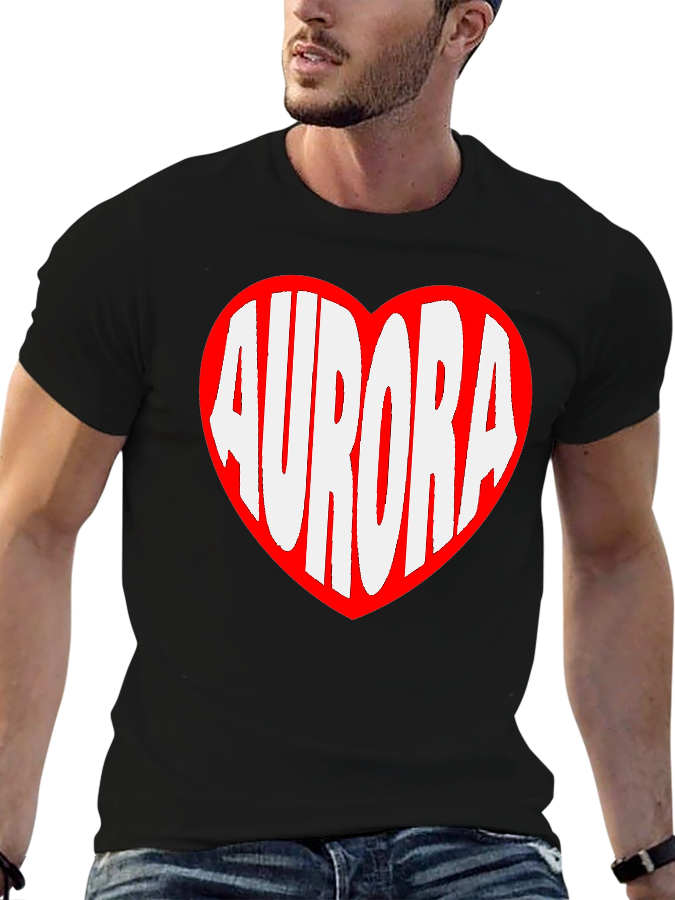 Aurora Heart Graphic Tee - Black Cotton