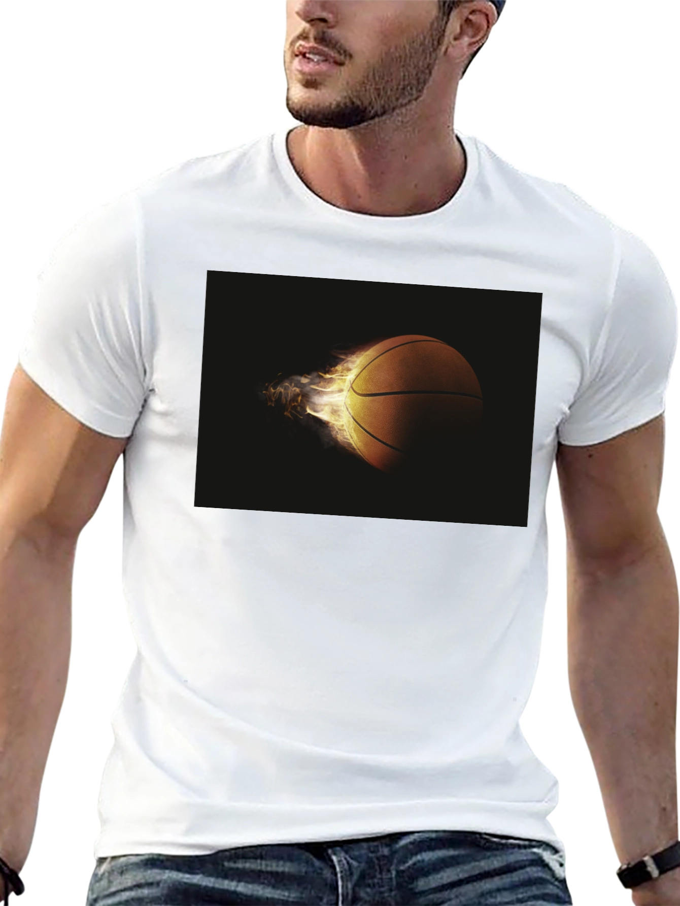 Flaming Basketball Graphic Tee - Cool Sporty Design