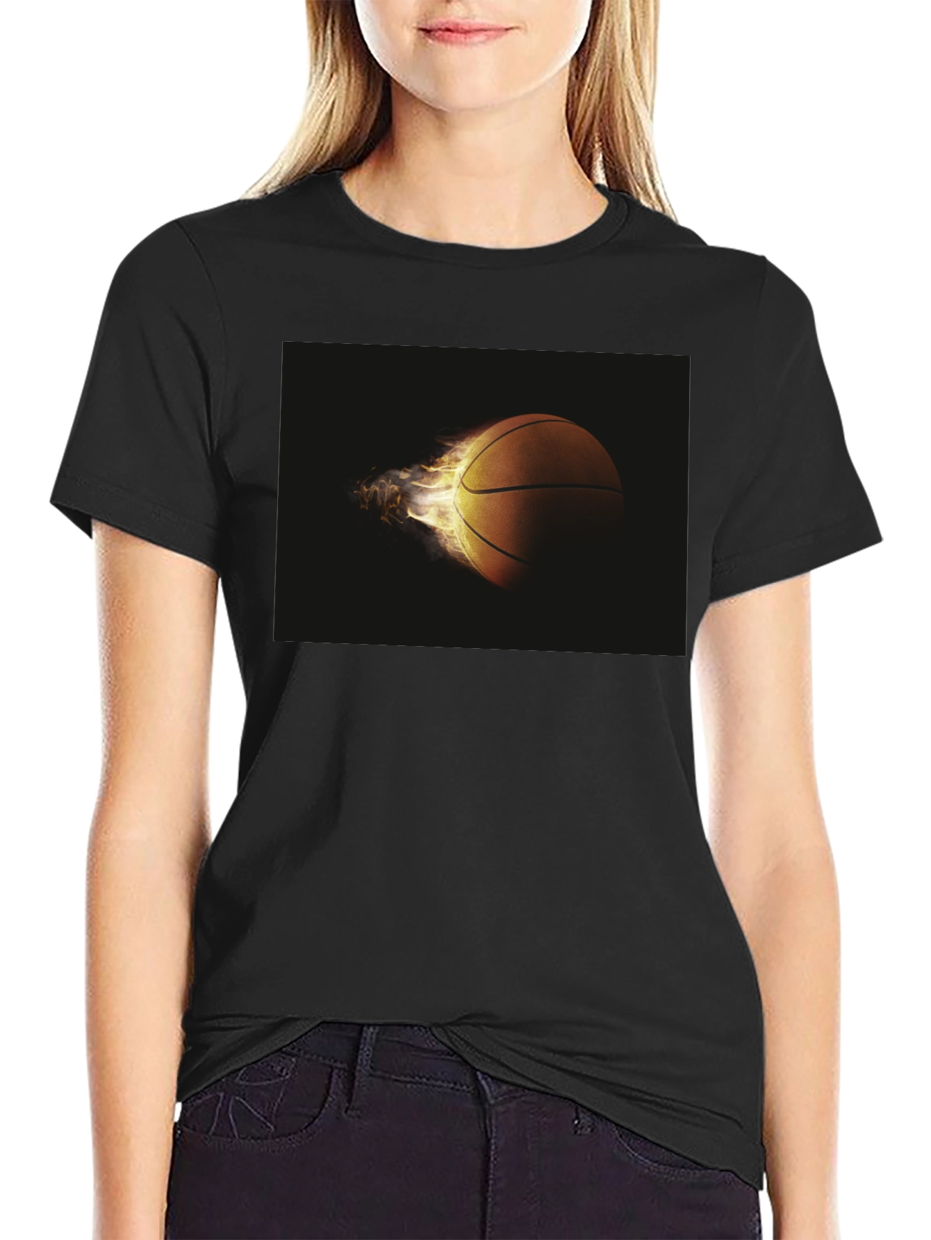 Flaming Basketball Graphic Tee - Cool Sporty Design