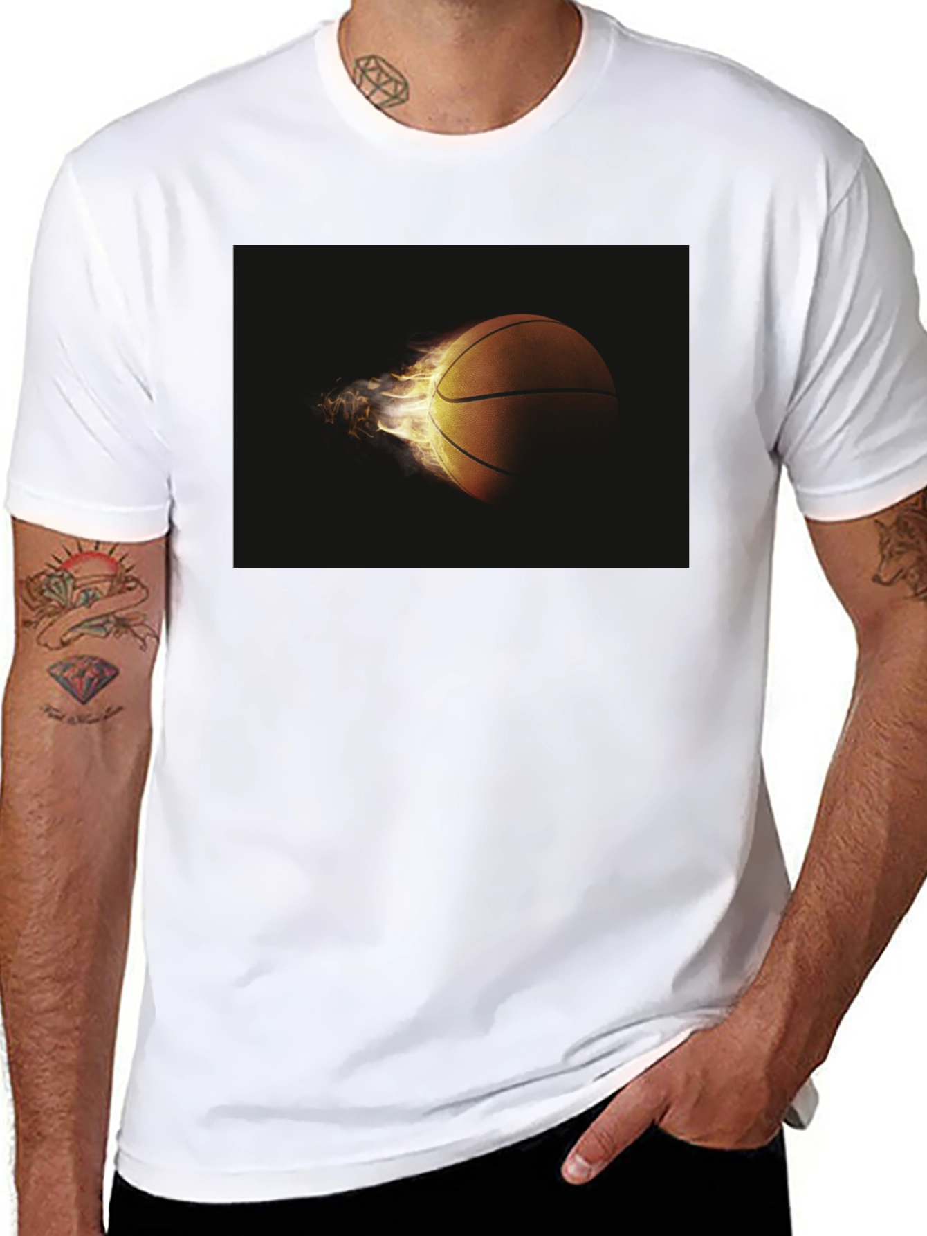 Flaming Basketball Graphic Tee - Cool Sporty Design